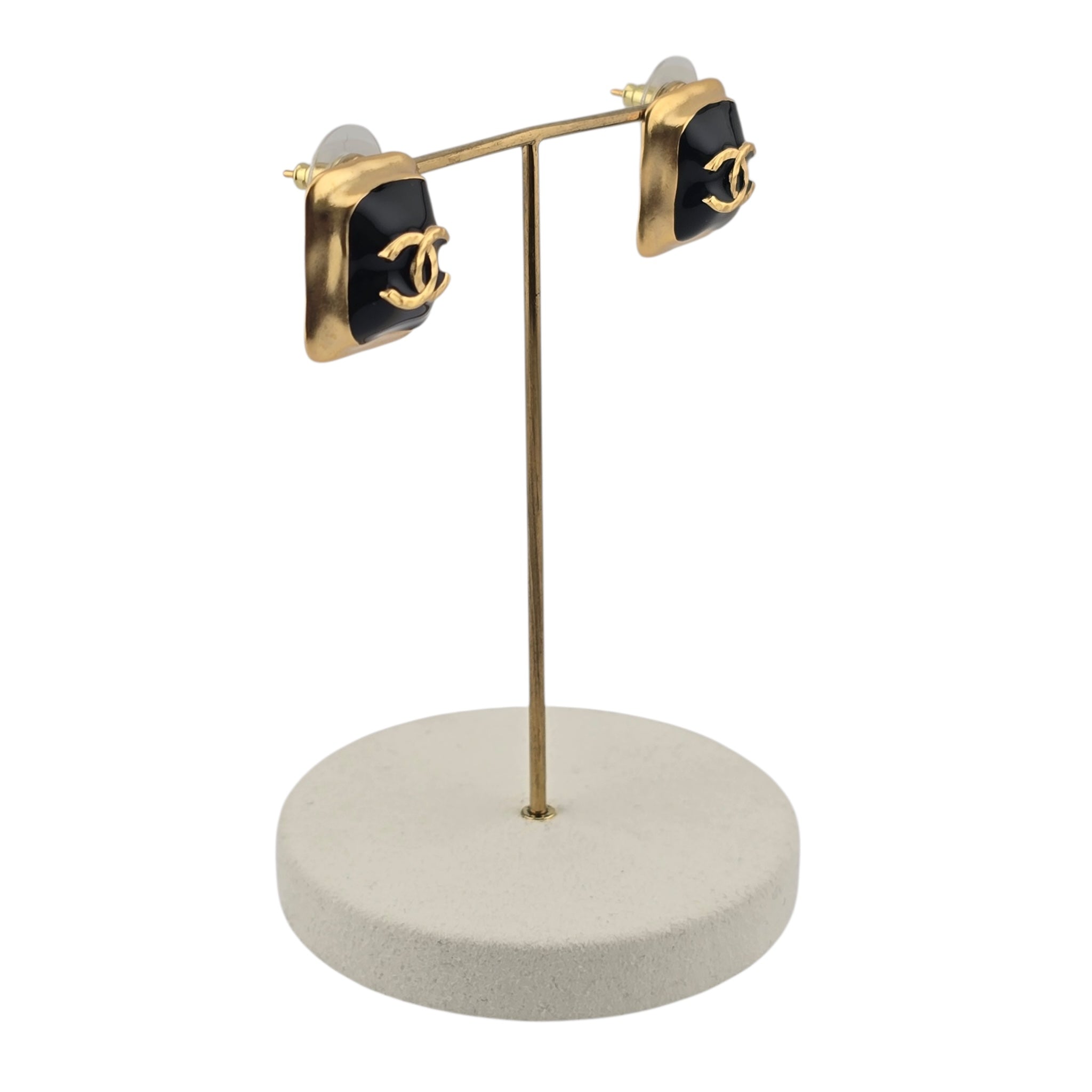 Chanel CC Resin Gold Black Square Earrings 2023 CHANEL