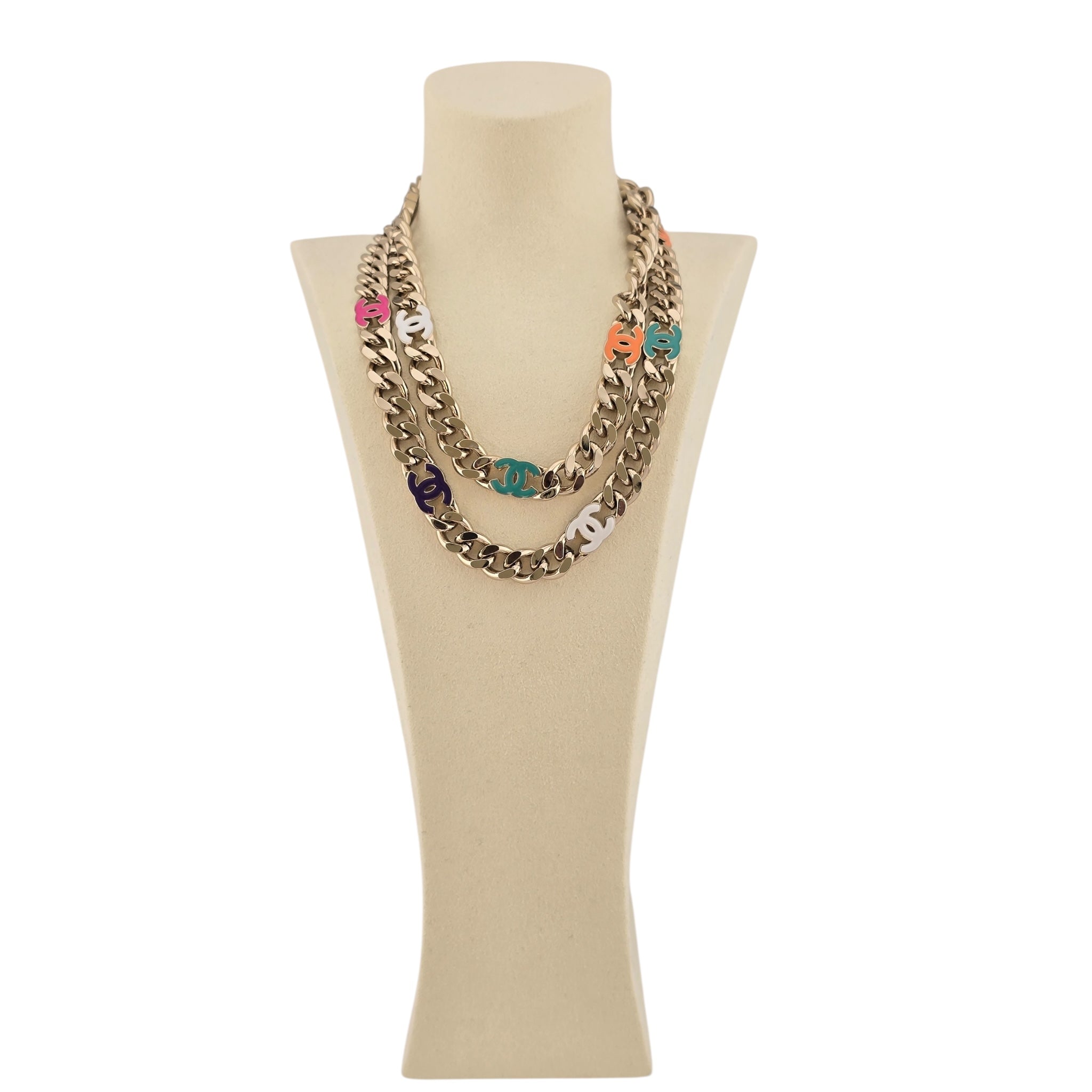 Chanel CC Metal Enamel Chain Gold Multicolor Necklace B24C CHANEL