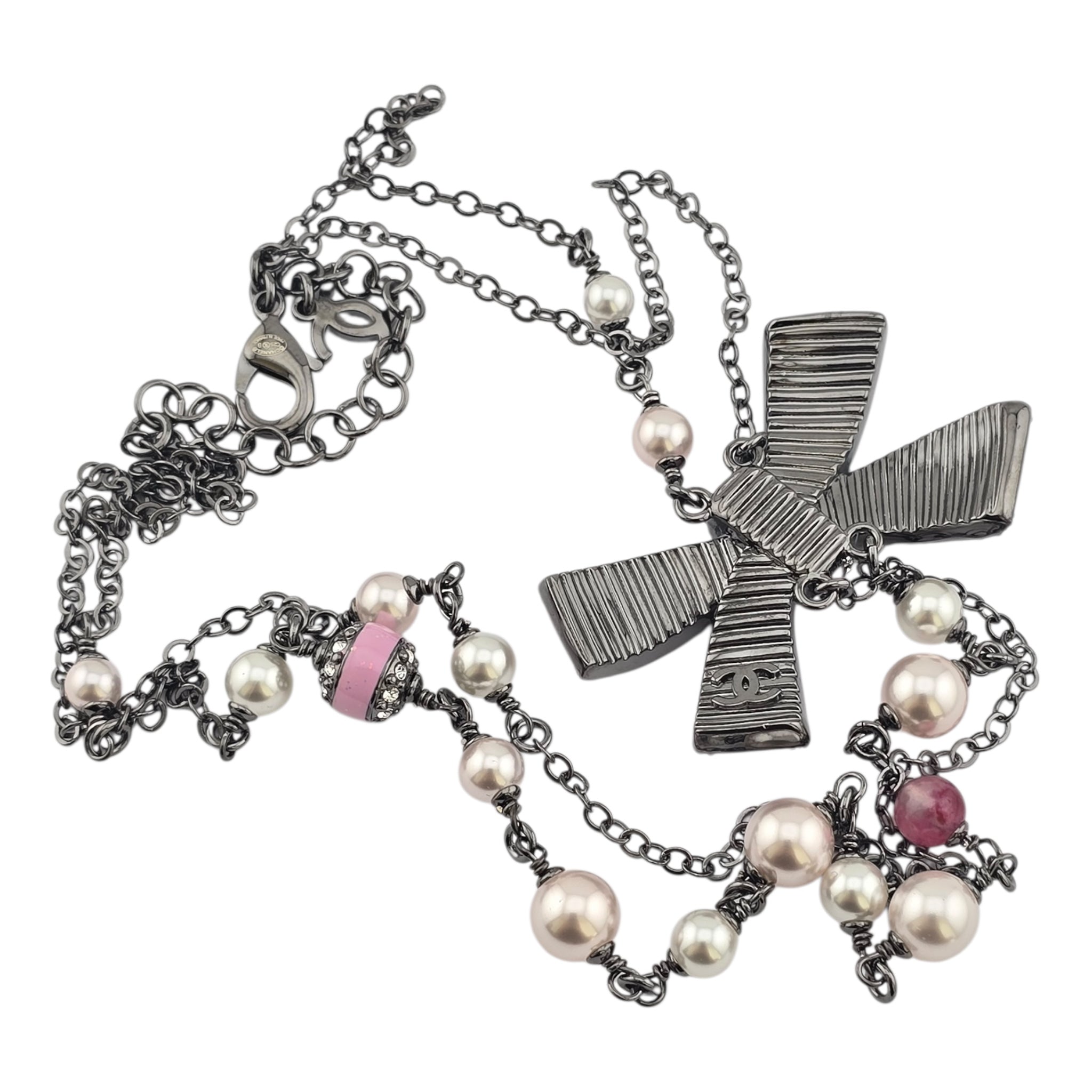 Chanel CC Ruthenium Pink Bow Necklace 2025 CHANEL