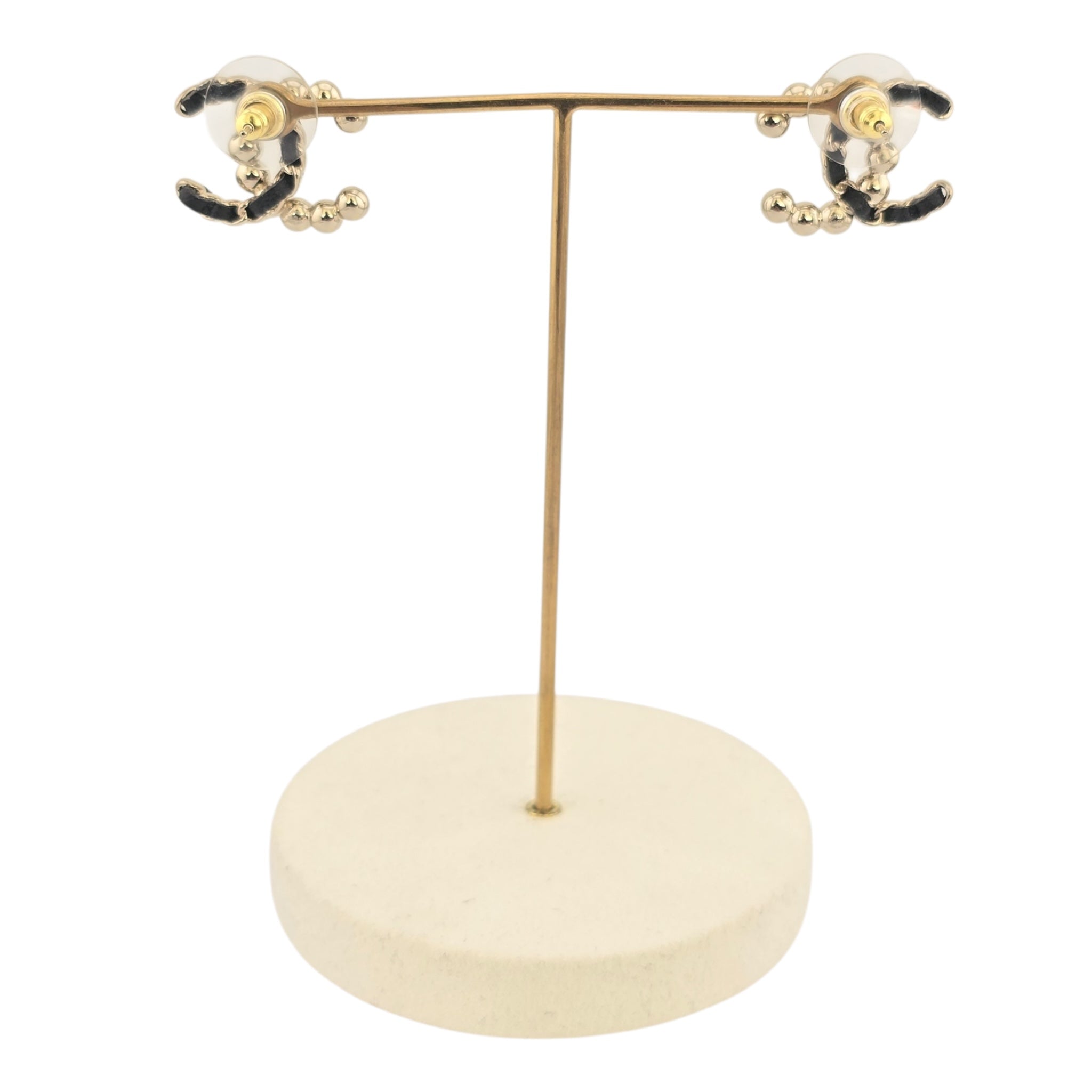 Chanel CC Gold Faux Pearl Leather Stud Earrings 2025 CHANEL