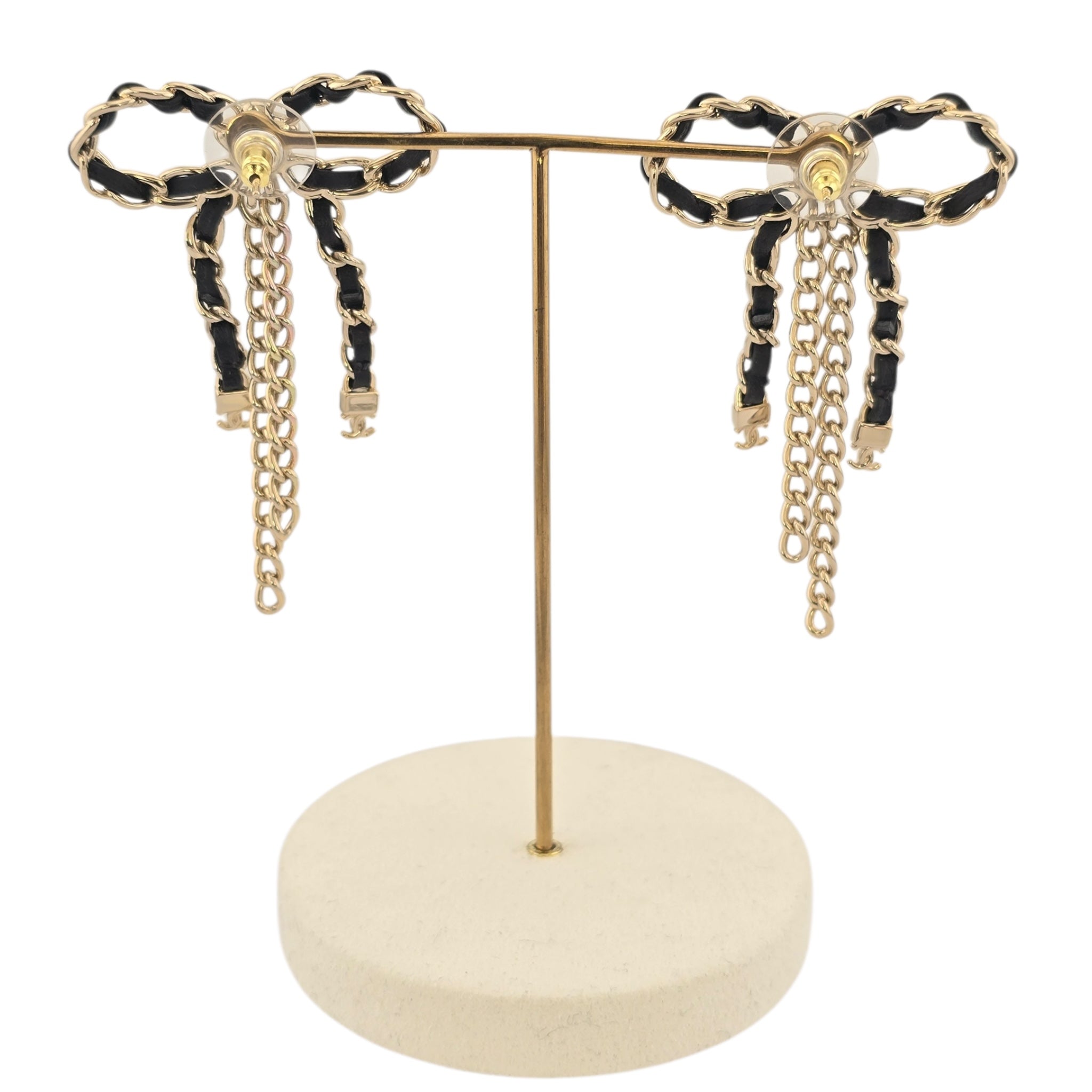 Chanel CC Bow Leather Gold Earrings 2025 CHANEL