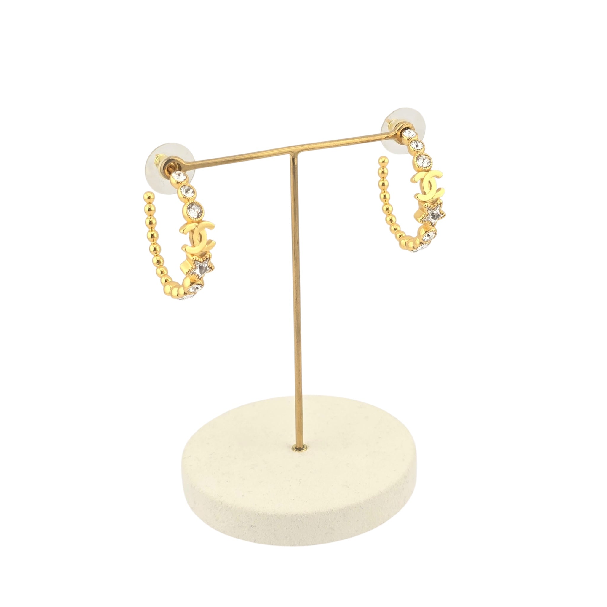 Chanel CC Gold Hoop Star Crystal Earrings 2024 CHANEL