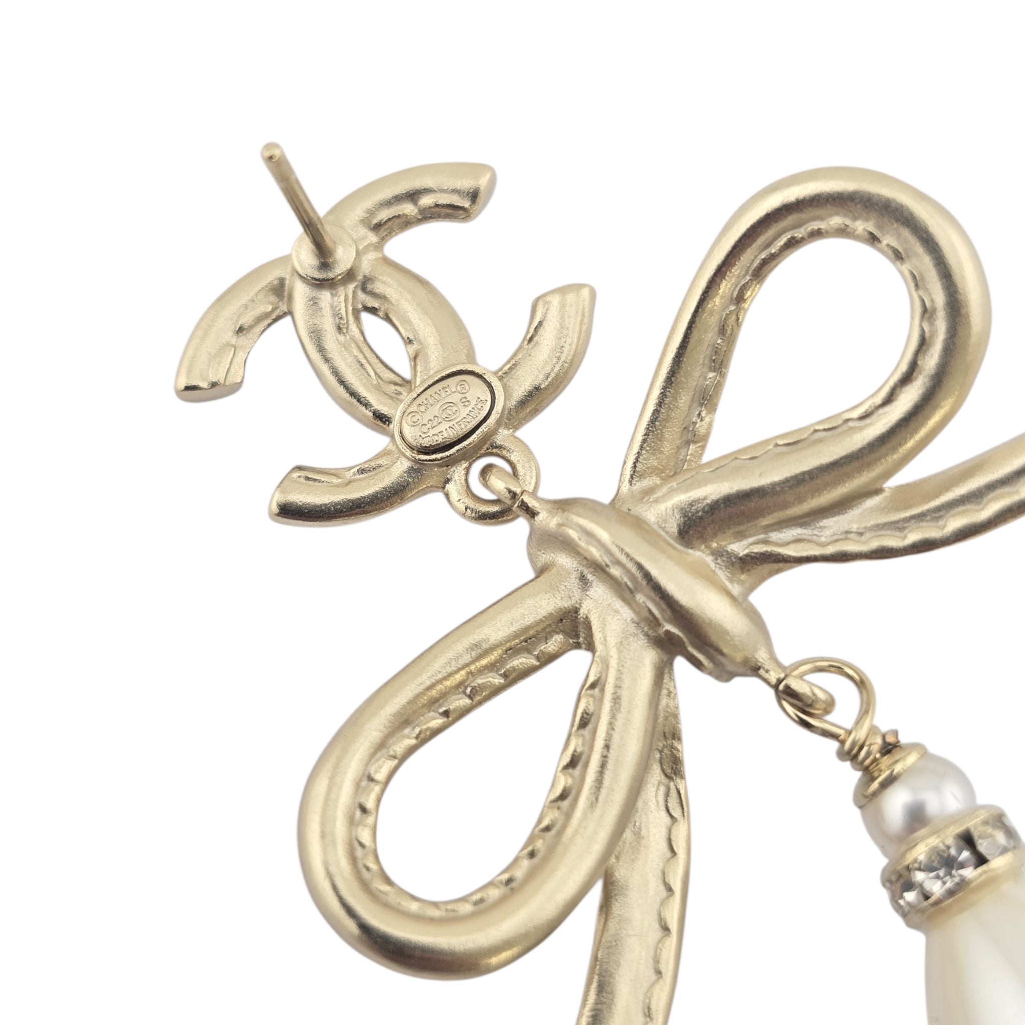 Chanel CC Bow Drop Earrings Gold 2022 CHANEL