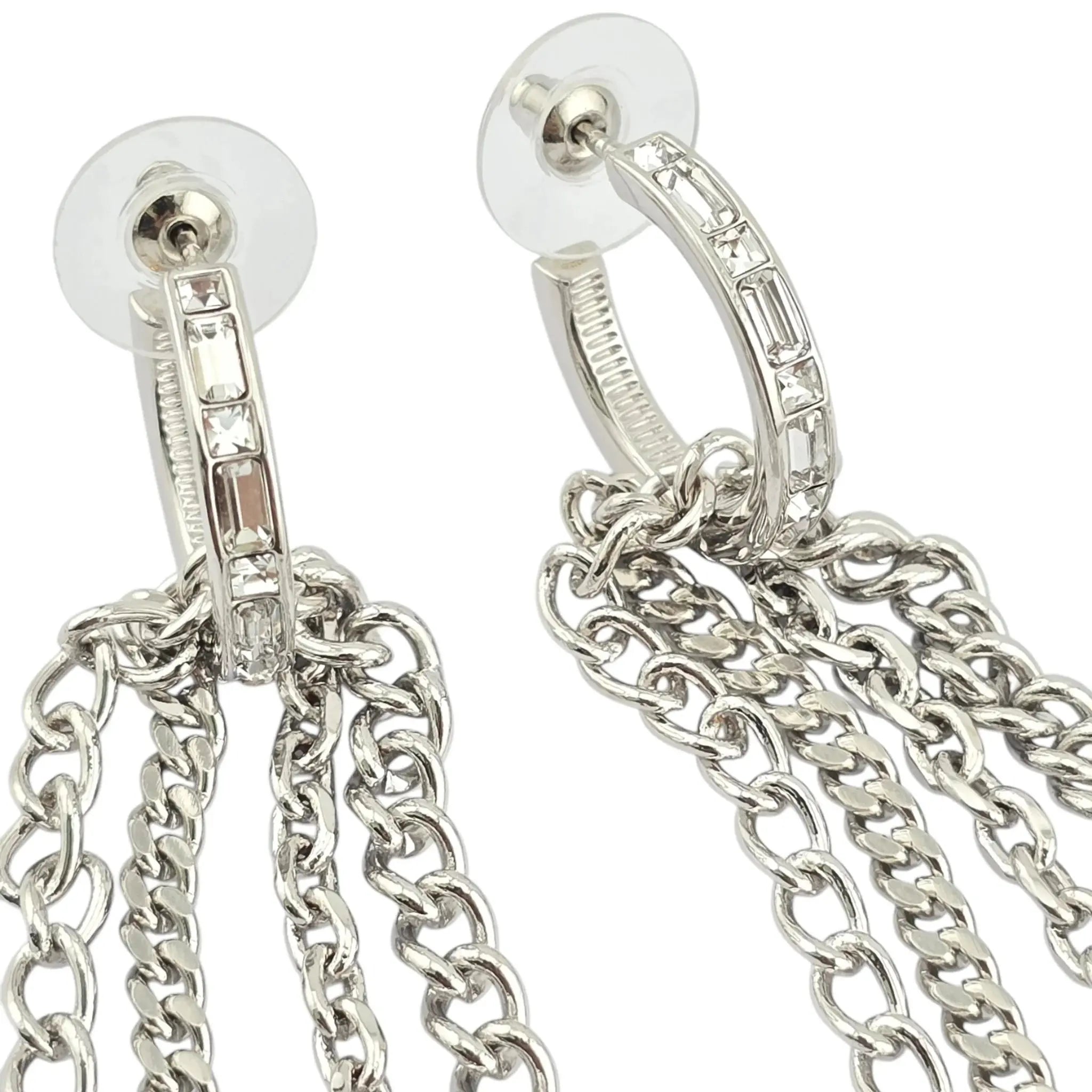 Chanel CC Chain Crystal Silver Hoop Earrings 22P CHANEL