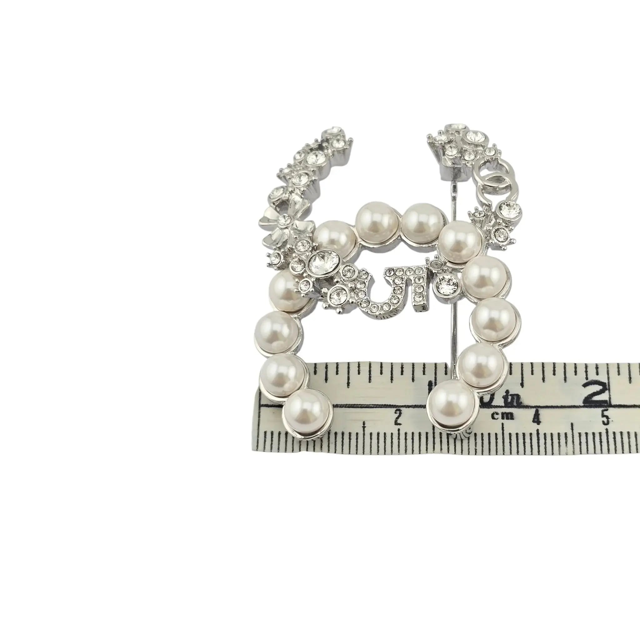 Chanel CC Crystal Pearl Star 5 Brooch Silver Pearly White B23 CHANEL