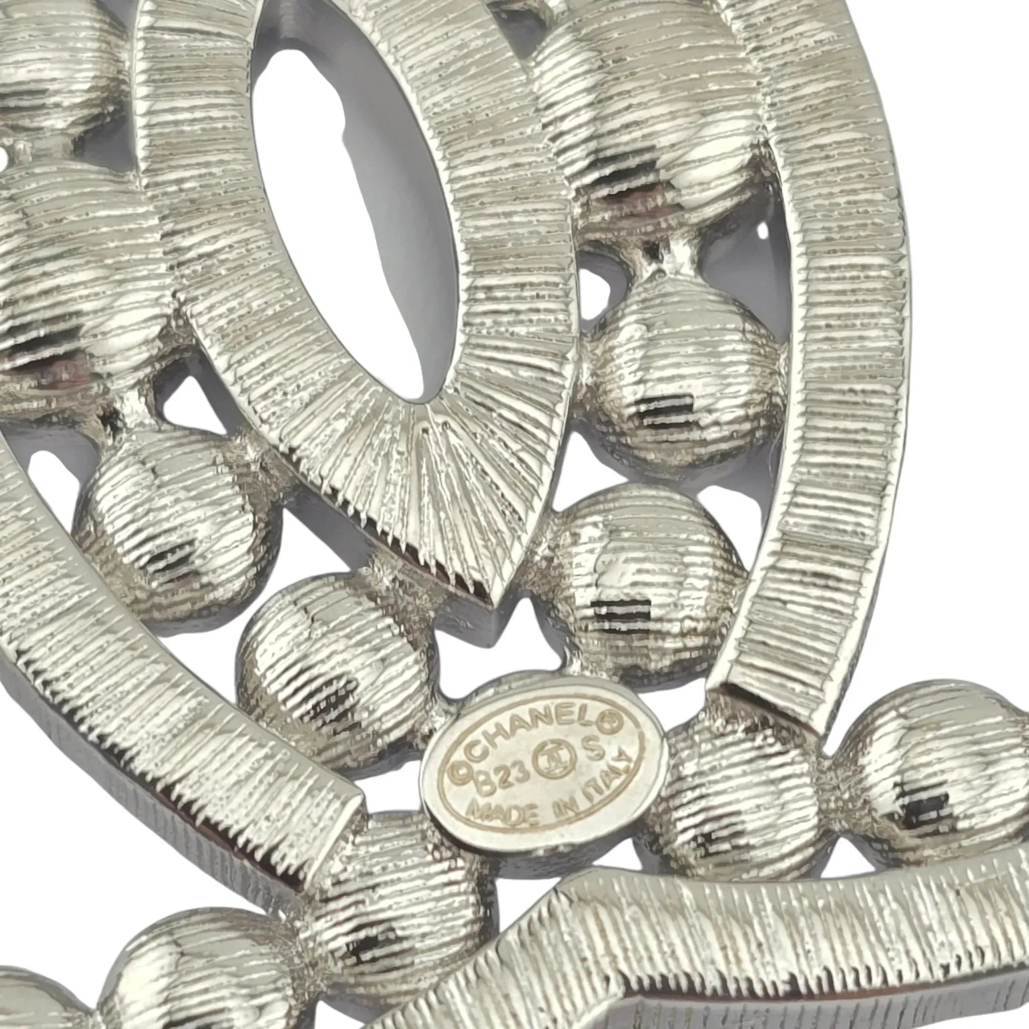 Chanel CC Metal Crystal Brooch Silver 2023 CHANEL