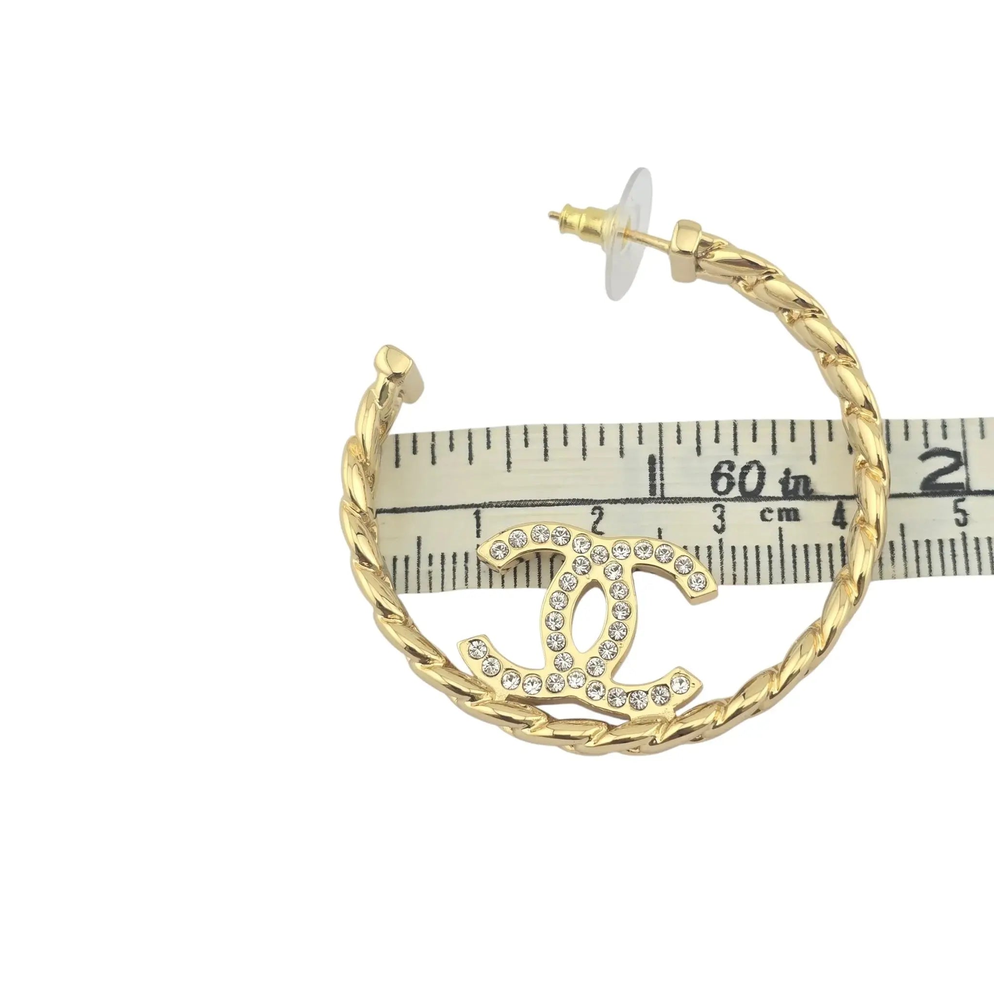 Chanel CC Crystal Hoop Earrings Gold CHANEL