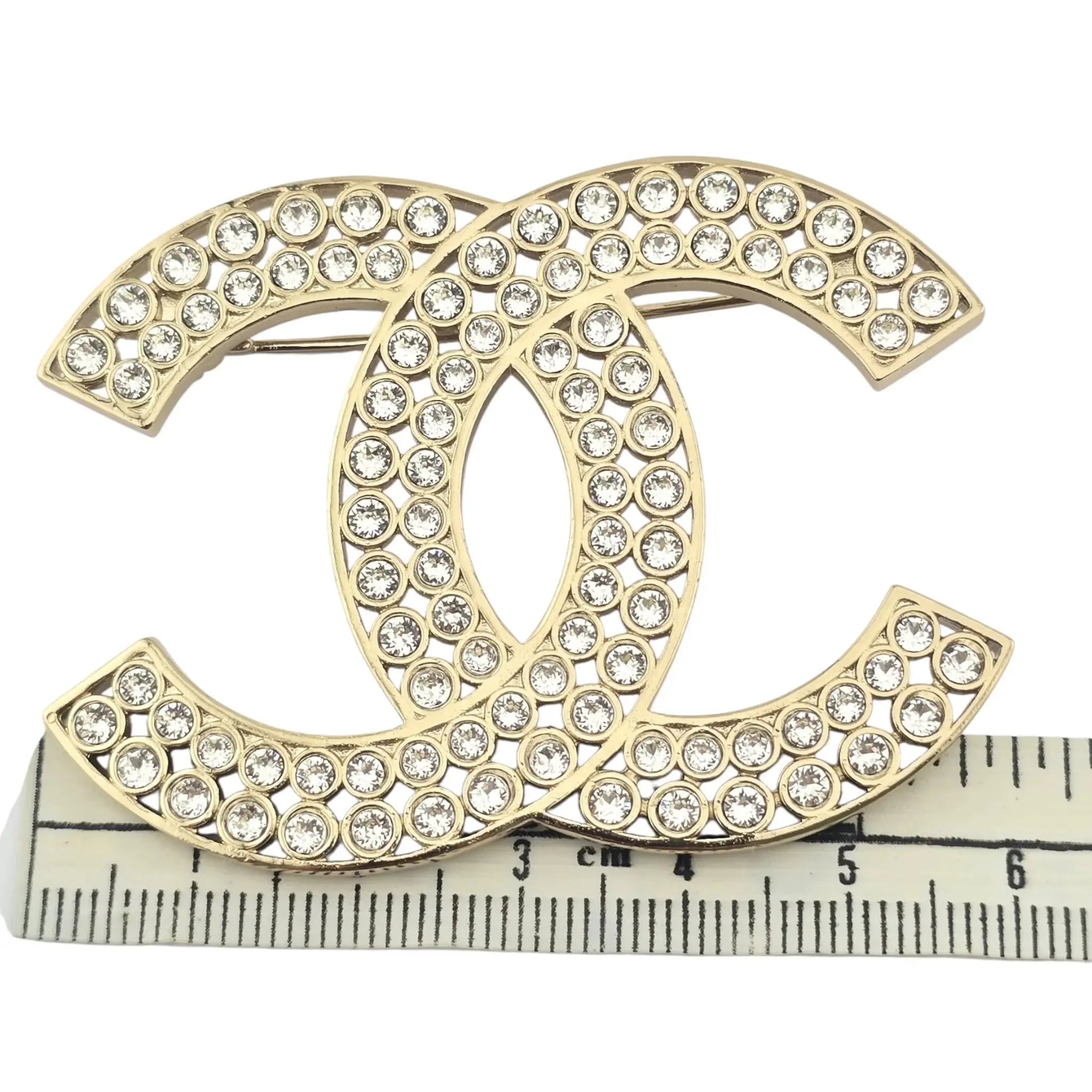 Chanel CC Metal Crystal Brooch Gold 2023 CHANEL