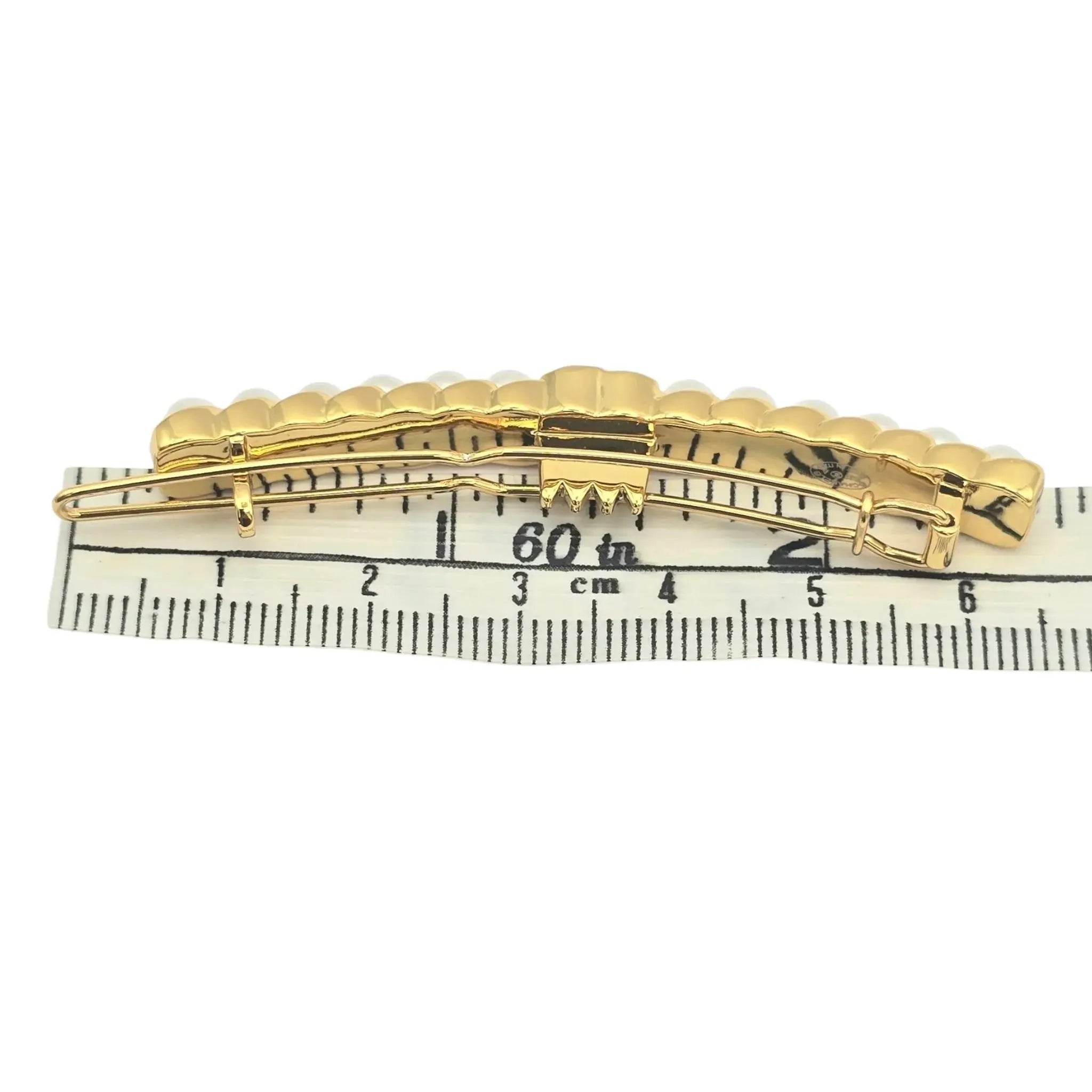 Chanel CC Faux Pearl Gold Hair Barrette Clip B23 CHANEL