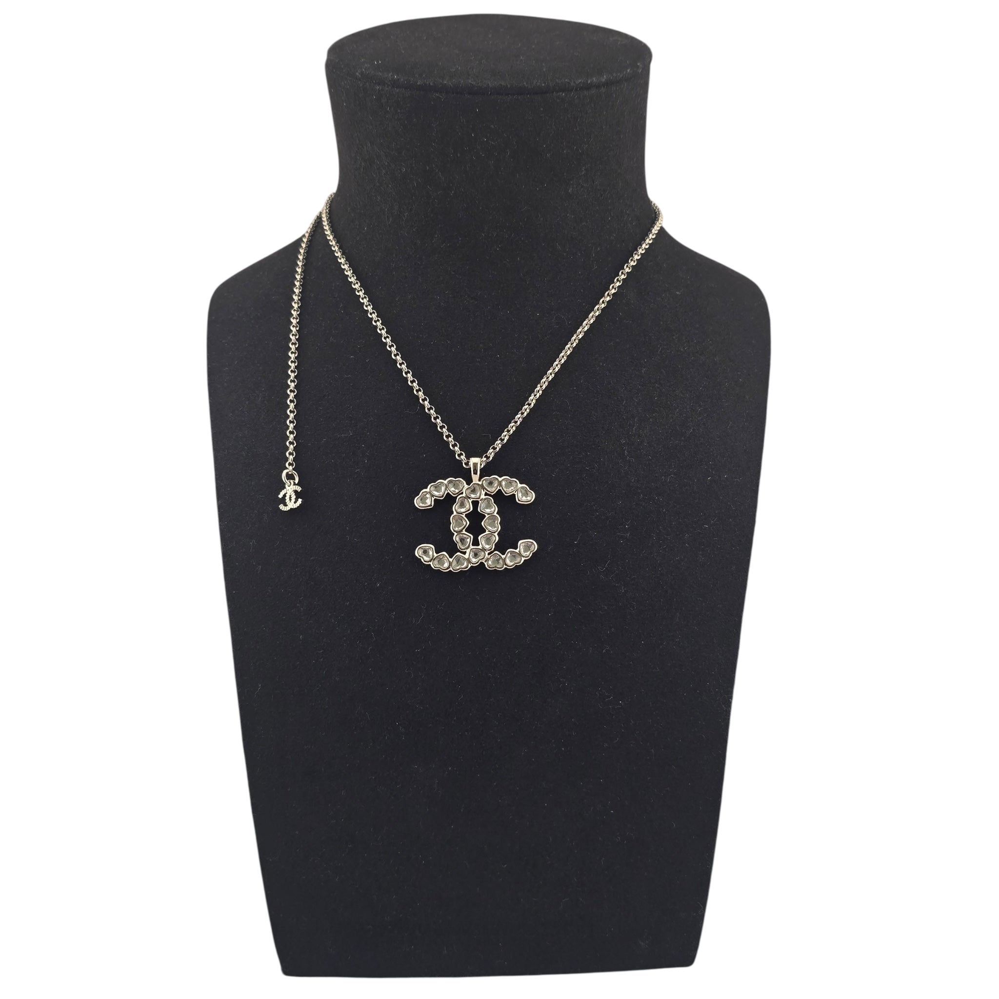Chanel CC Gold Crystal Heart Pendant Necklace