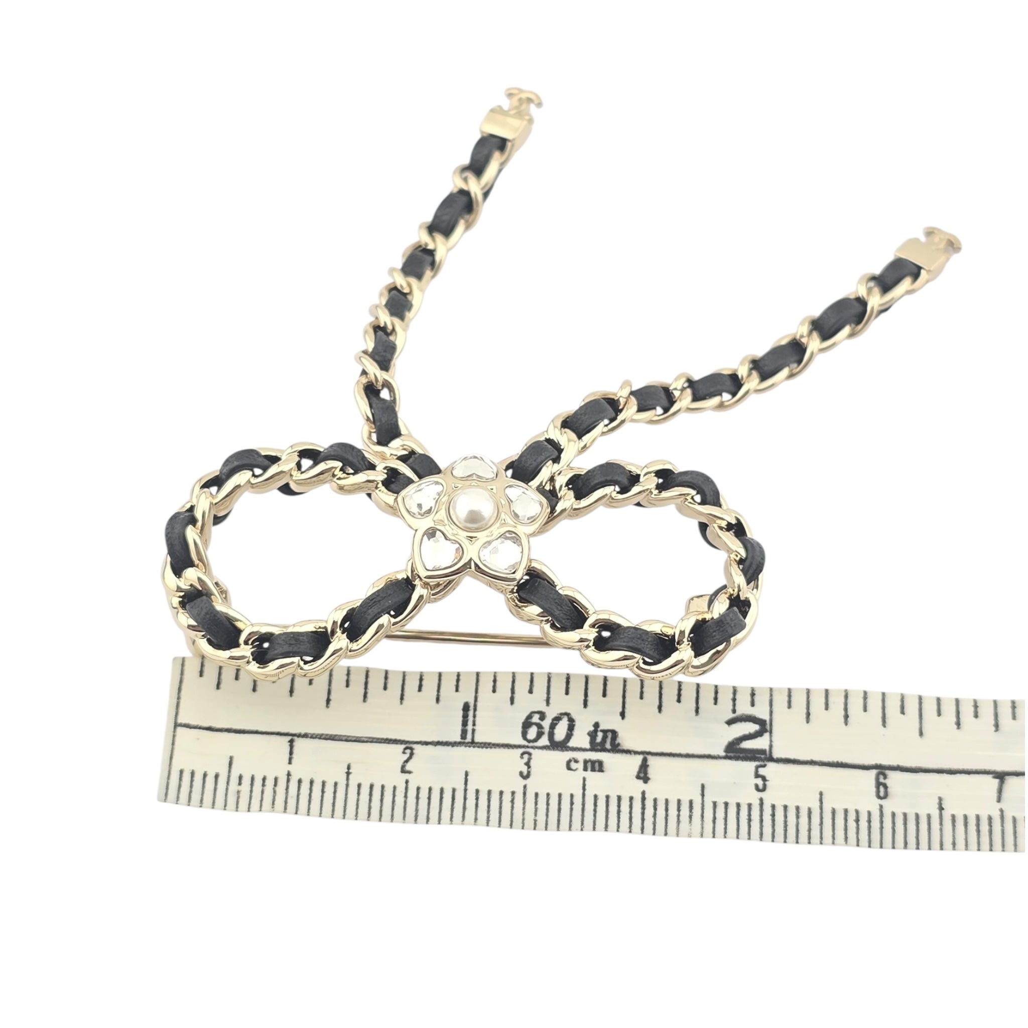 Chanel CC Bow Leather Gold Brooch 2025