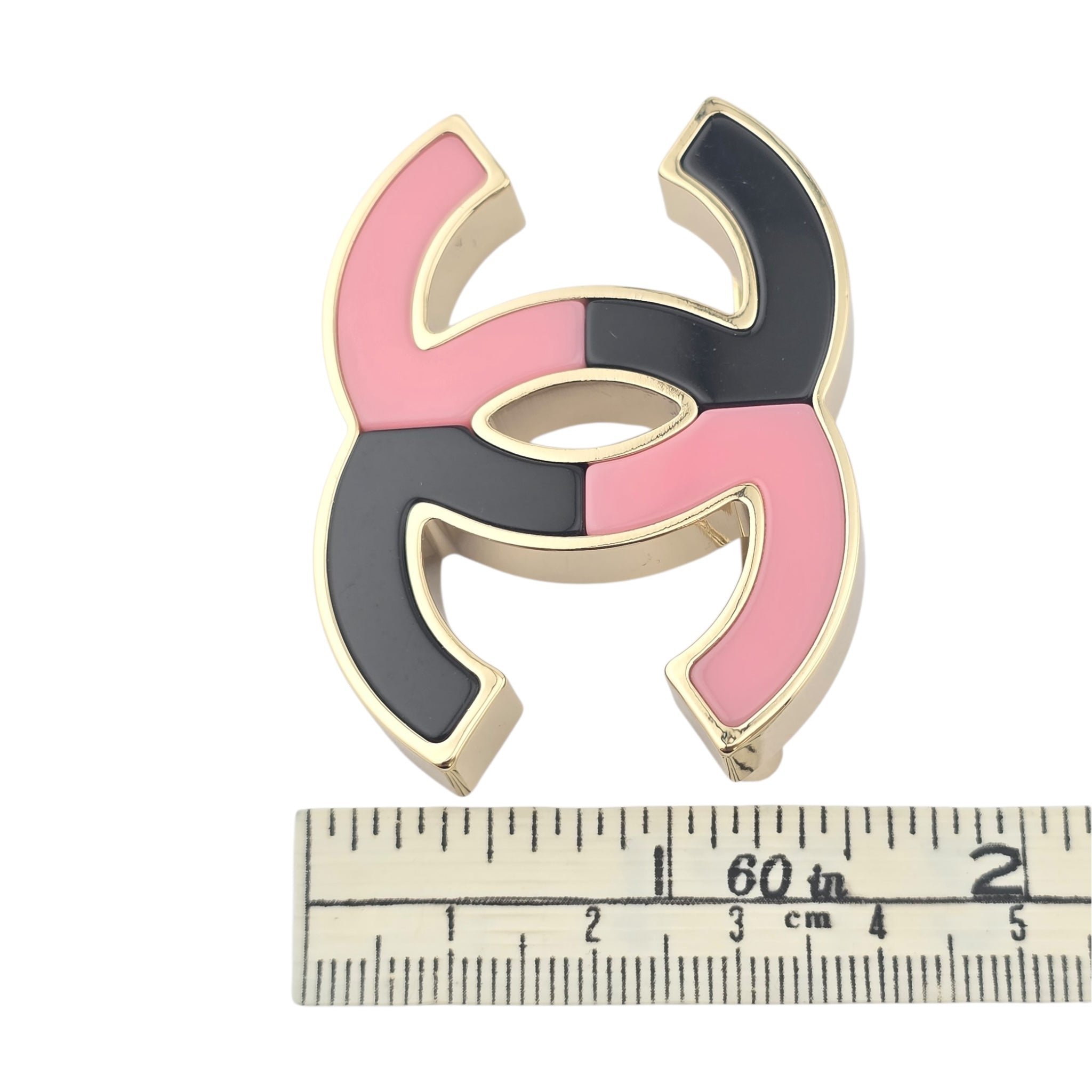 Chanel CC Pink Black Resin Gold Brooch 2023 CHANEL