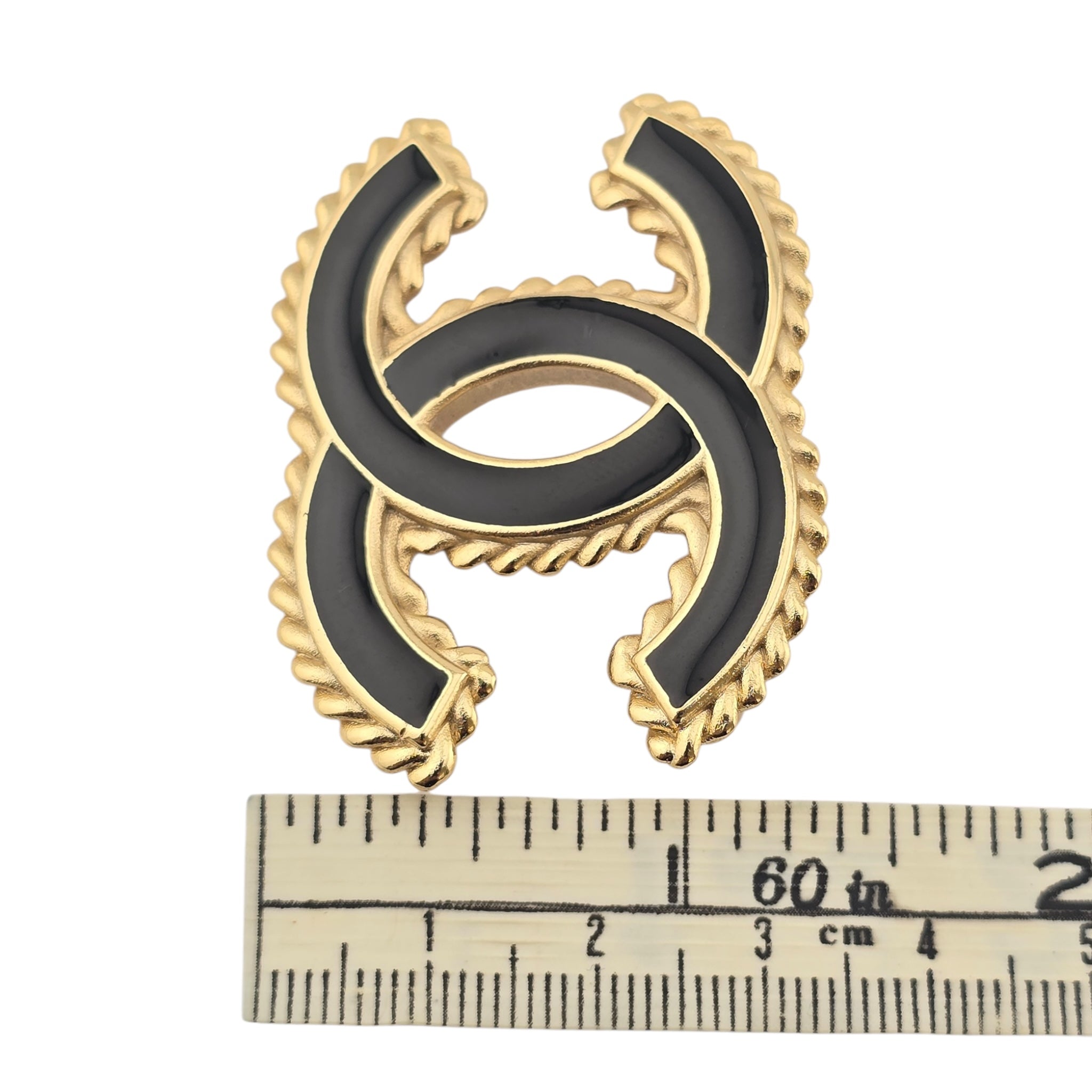 Chanel CC Black Enamel Gold Brooch 2024 CHANEL