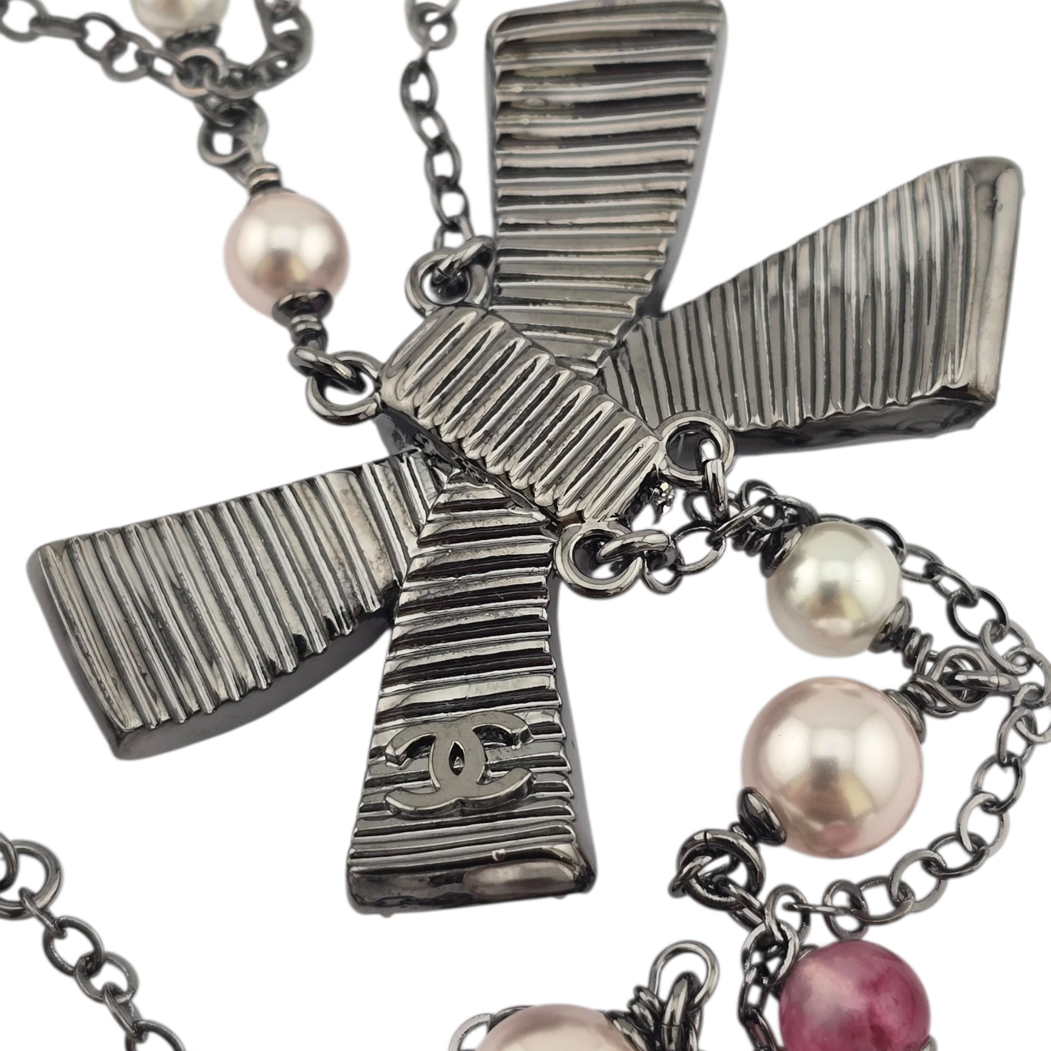 Chanel CC Ruthenium Pink Bow Necklace 2025 CHANEL