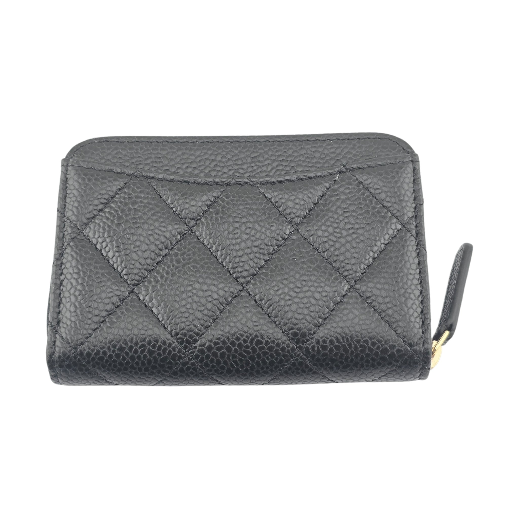 Chanel CC Caviar Classic Zip Coin Purse Card Holder Gold CHANEL