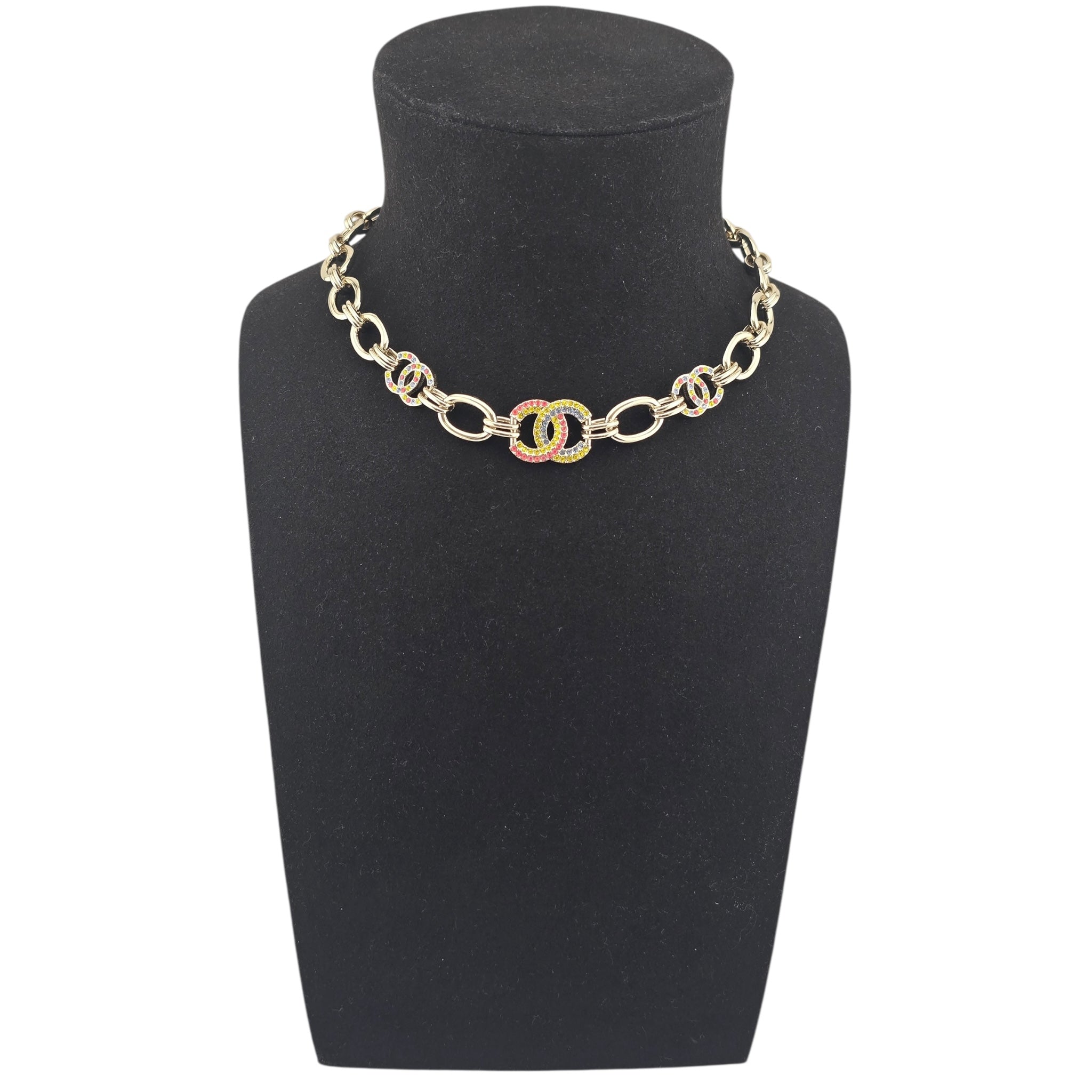 Chanel CC Multicoloured Crystal Pendant Choker Necklace 2023 CHANEL
