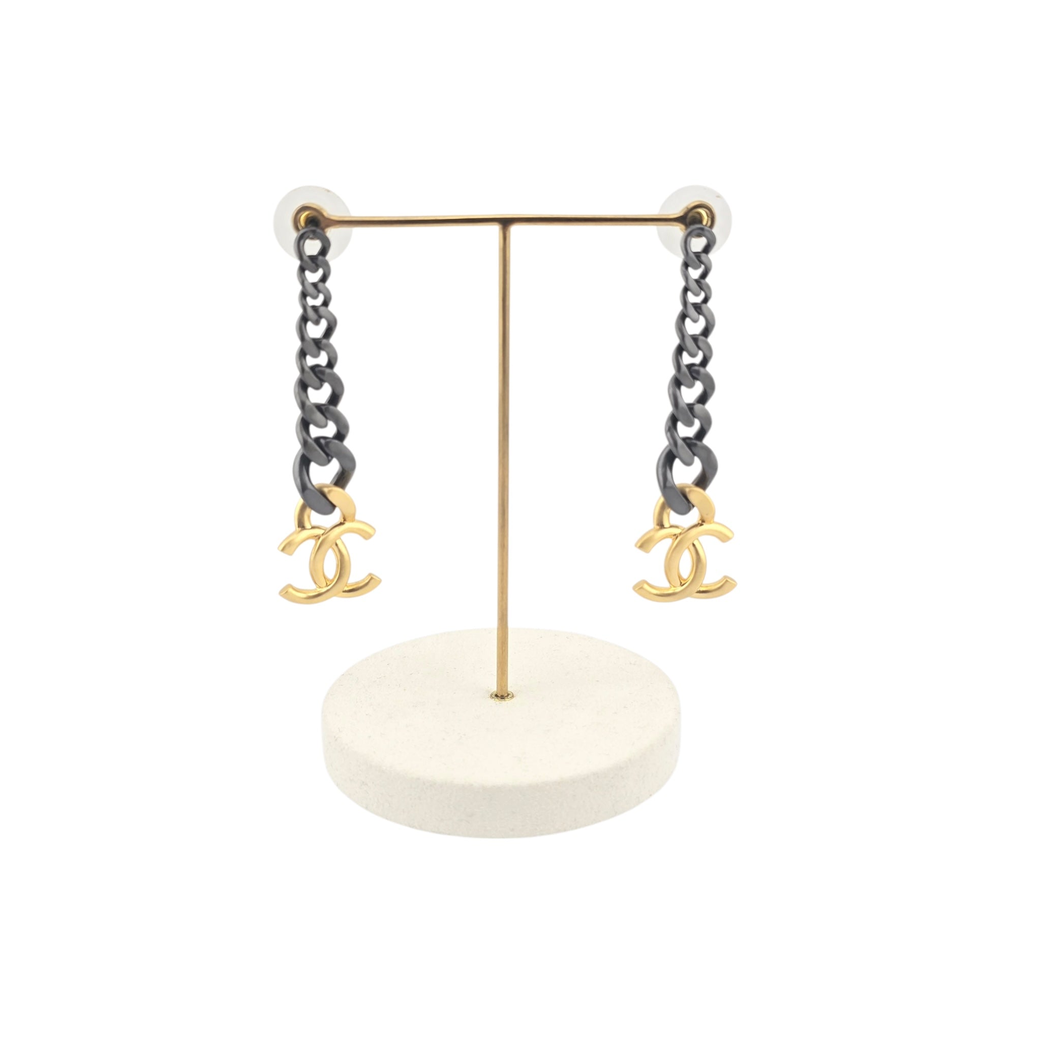 Chanel CC Chain Earrings Gold Ruthenium 2020 CHANEL