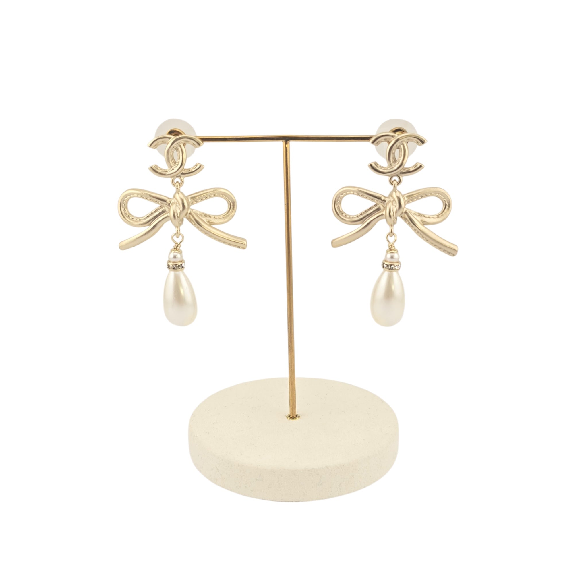 Chanel CC Bow Drop Earrings Gold 2022 CHANEL