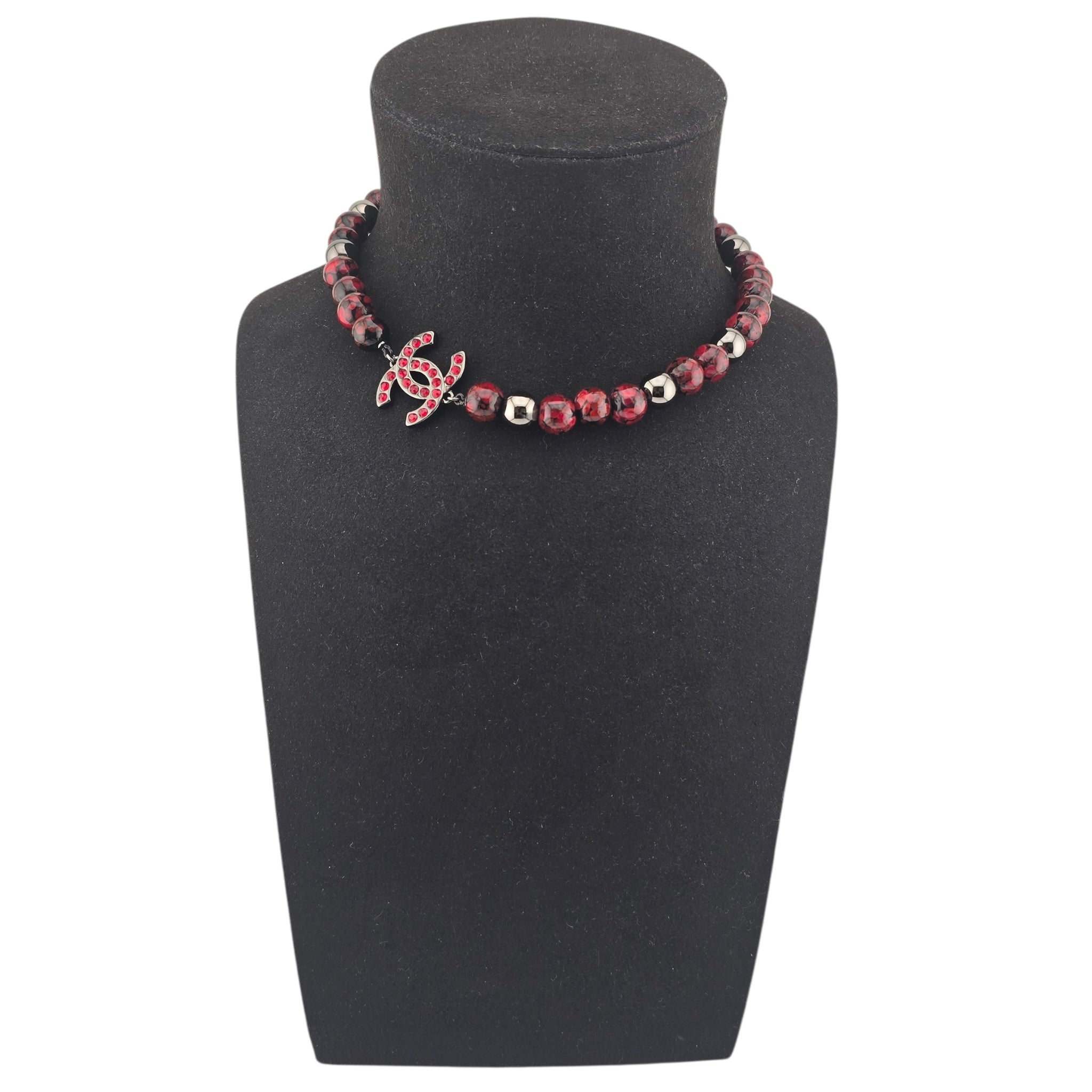 Chanel CC Pendant Red Bead RutheniumNecklace 2025