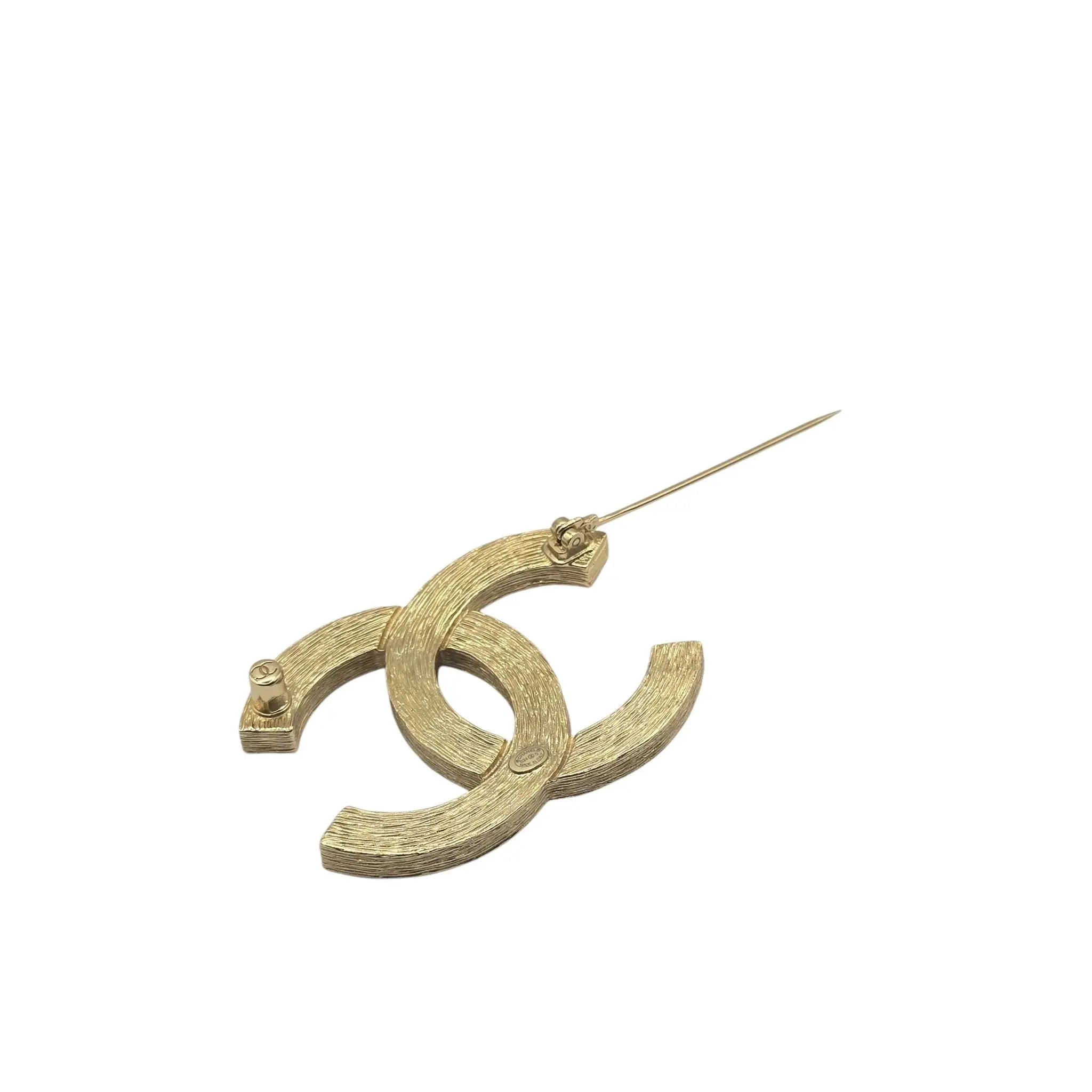 Chanel CC Logo Gold Rhinestone Brooch 2024 CHANEL