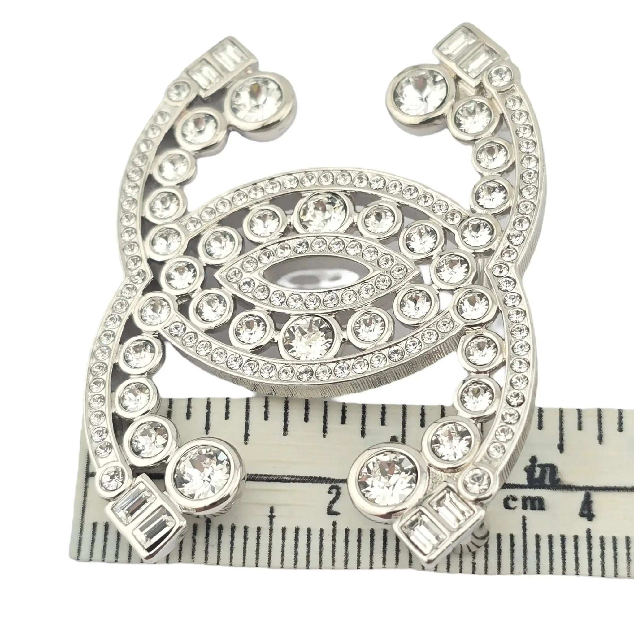 Chanel CC Metal Crystal Brooch Silver 2023 CHANEL