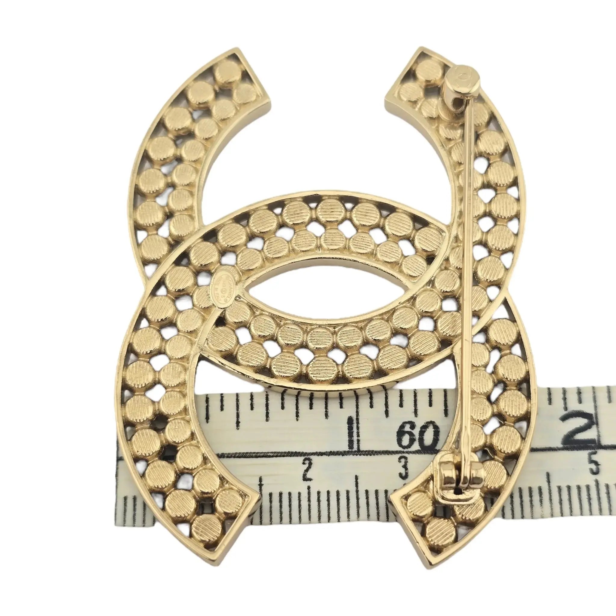 Chanel CC Metal Crystal Brooch Gold Black 2023 CHANEL