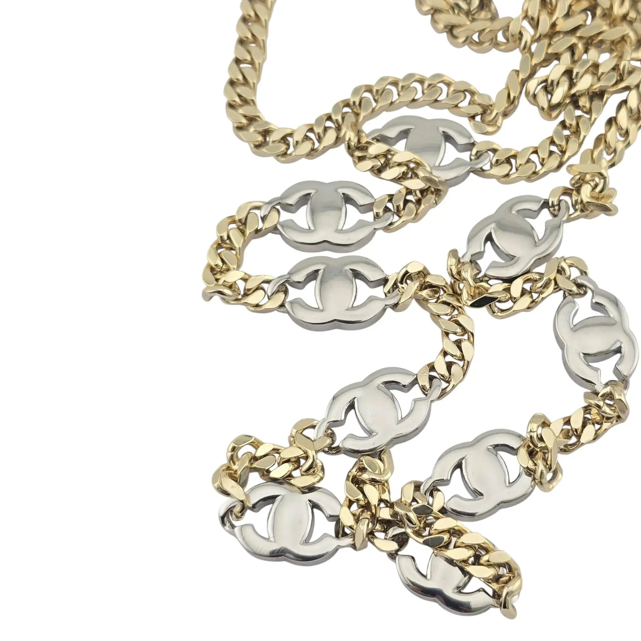 Chanel CC Gold Crystal Chain Silver Long Necklace 2021 CHANEL