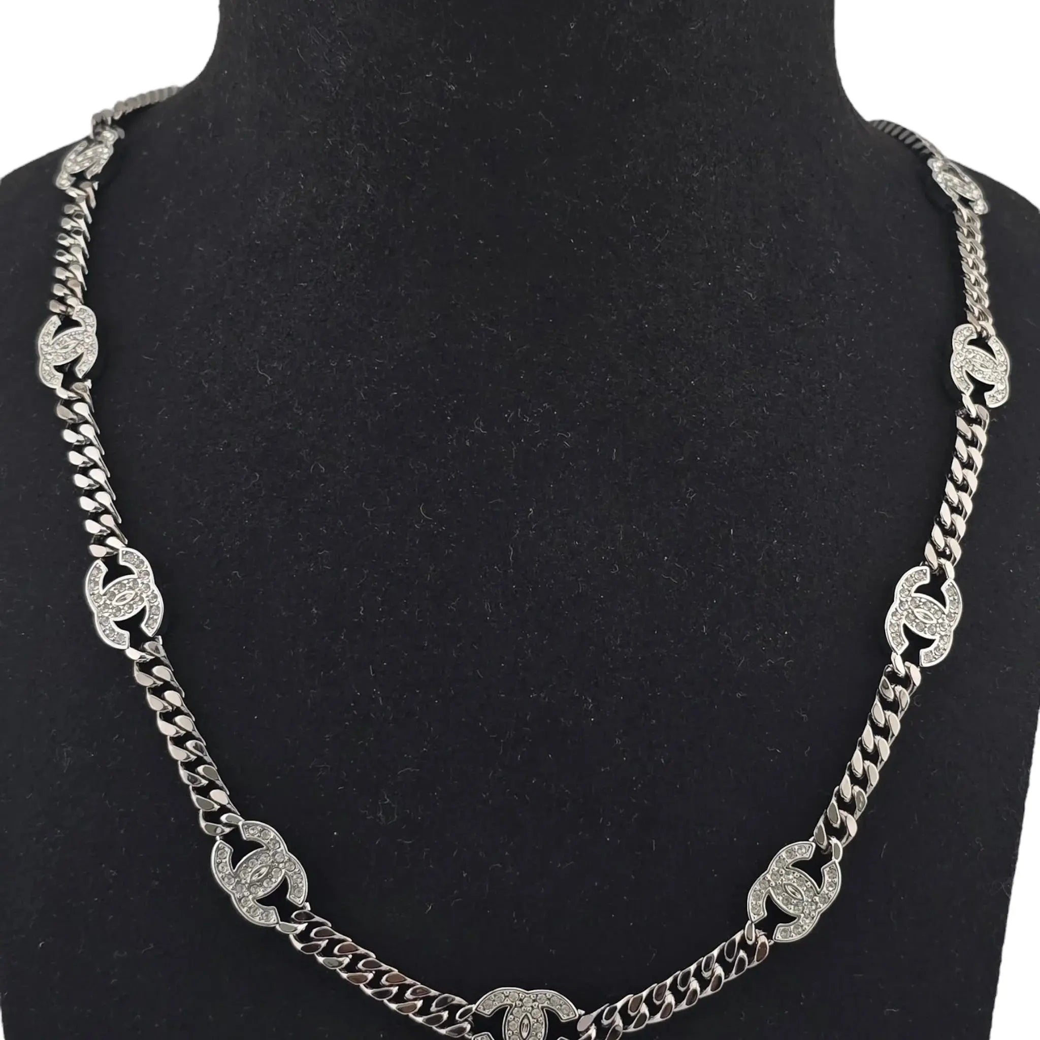Chanel CC Ruthenium Crystal Chain Silver Long Necklace 2021 CHANEL