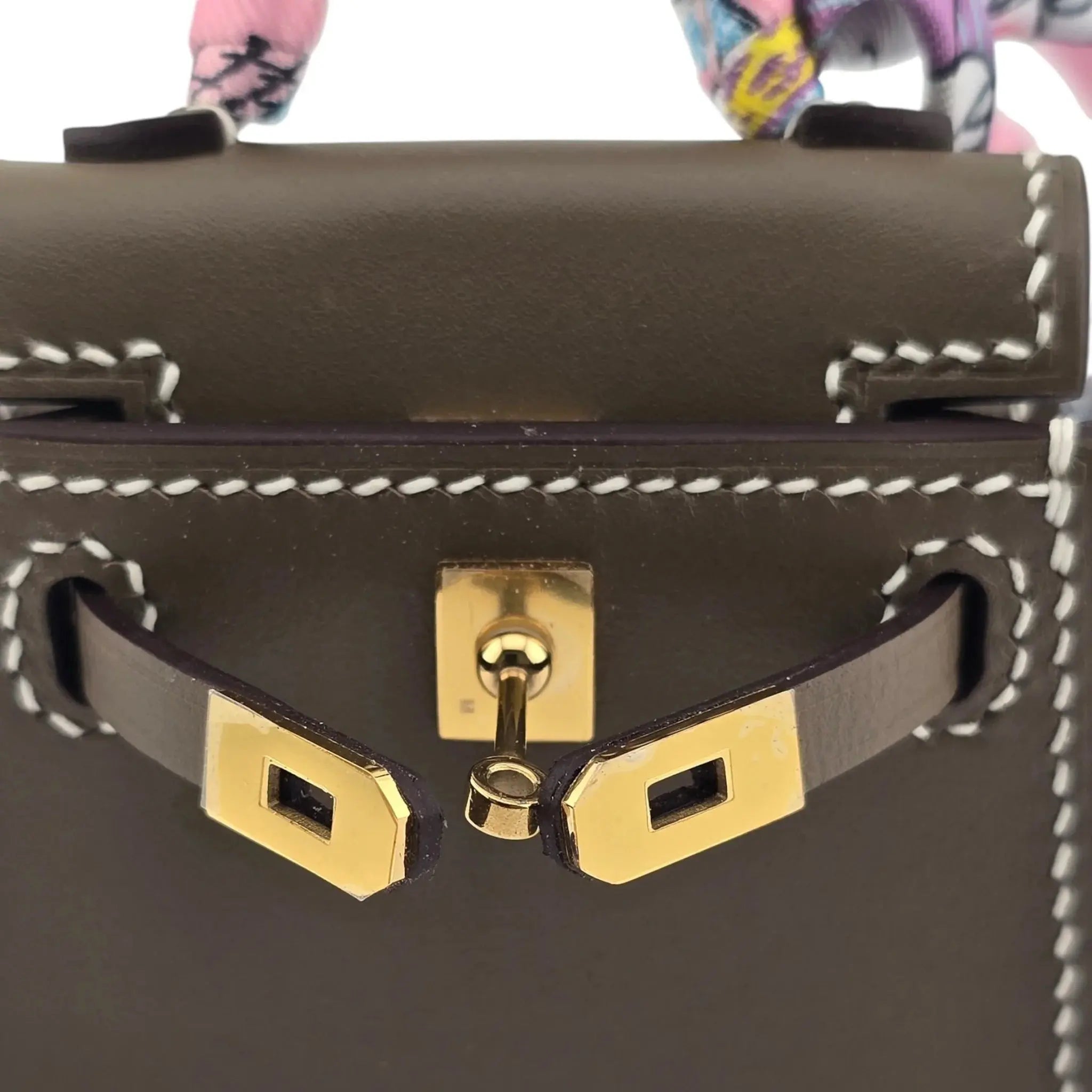 Hermes Etoupe Tadelakt Micro Mini Kelly Twilly Bag Charm Gold Hardware HERMES