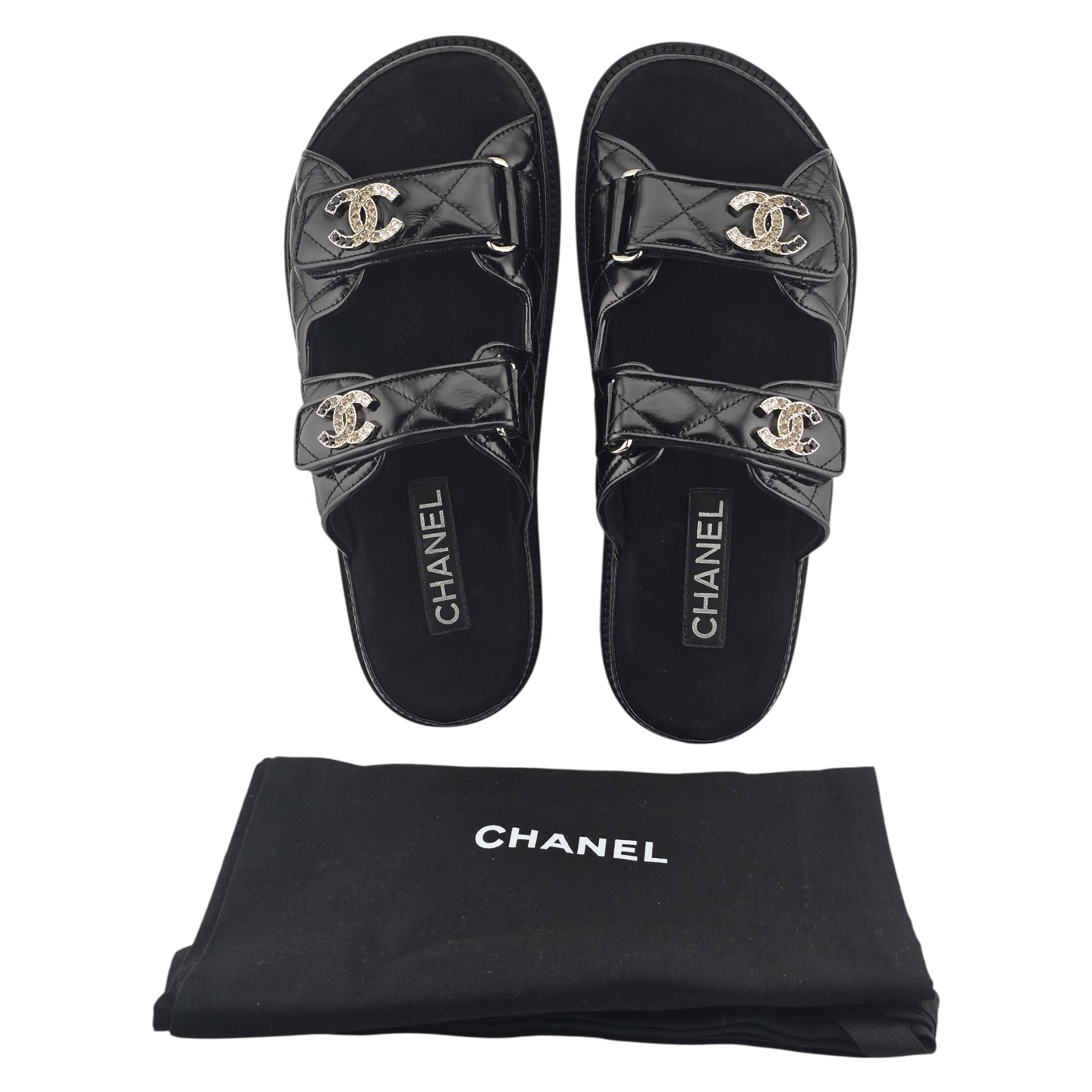 Chanel CC Dad Backless Black Quilt Sandals