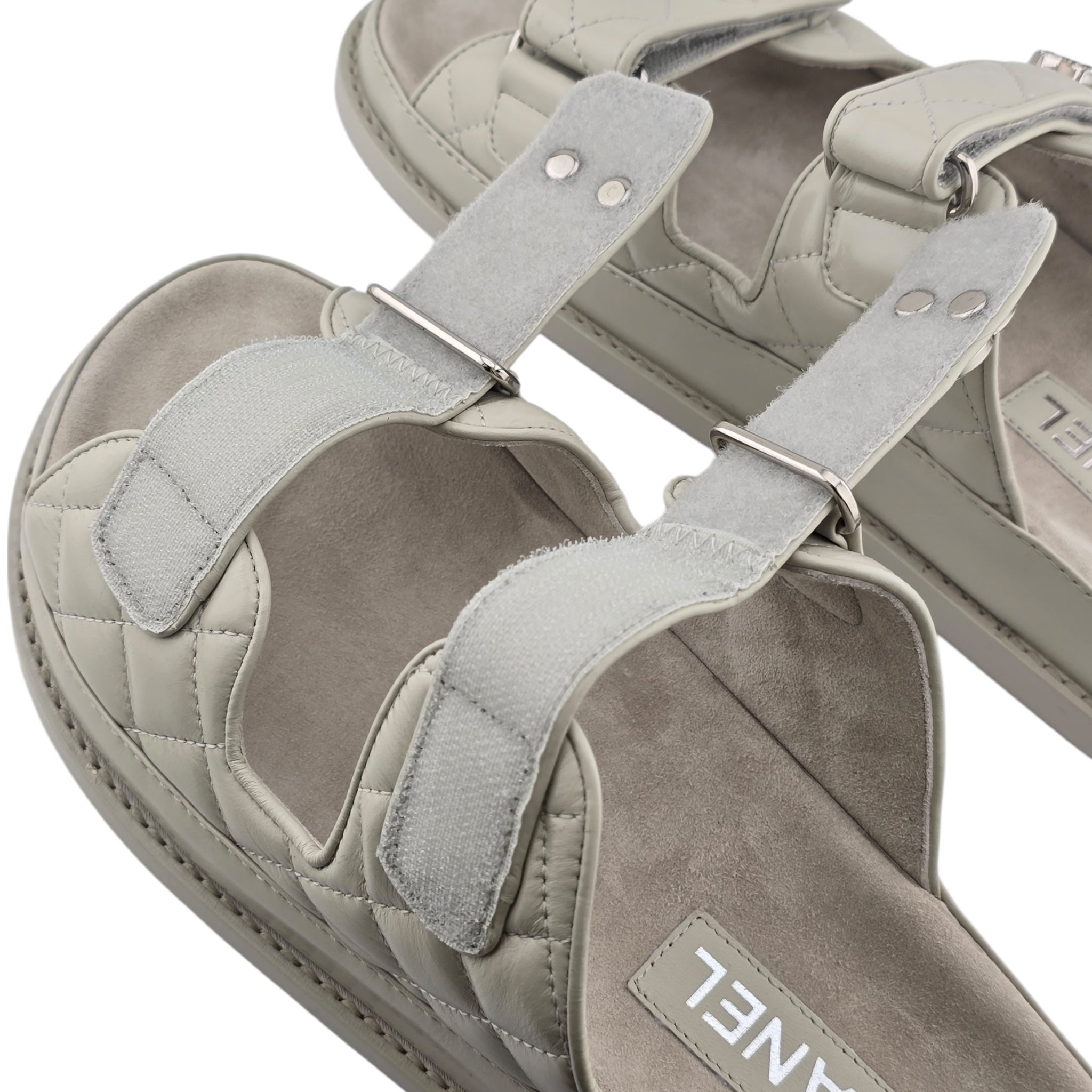 Chanel CC Dad Backless Cream White Quilt Sandals 39