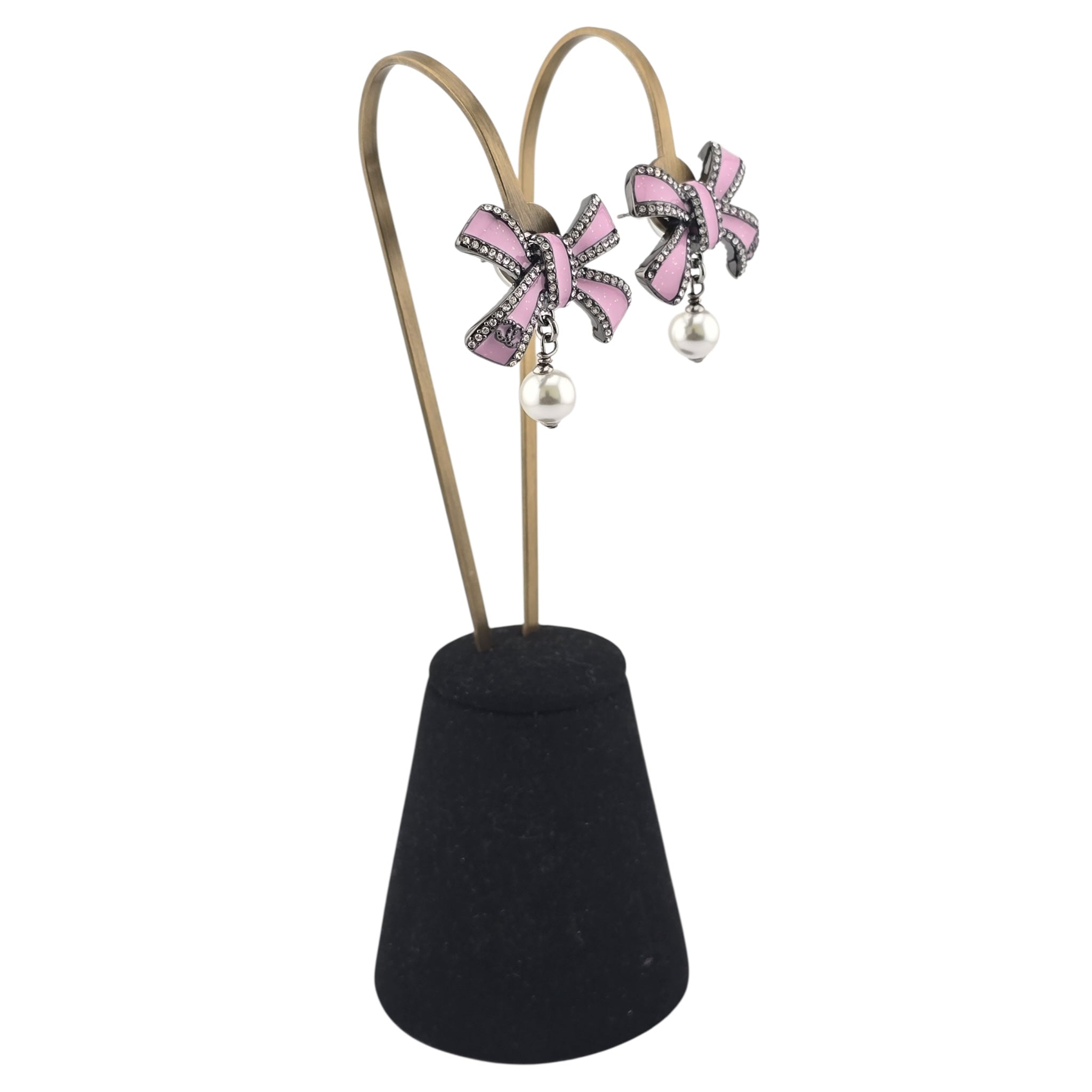 Chanel CC Silver Crystal Enamel Bow Earrings 2025