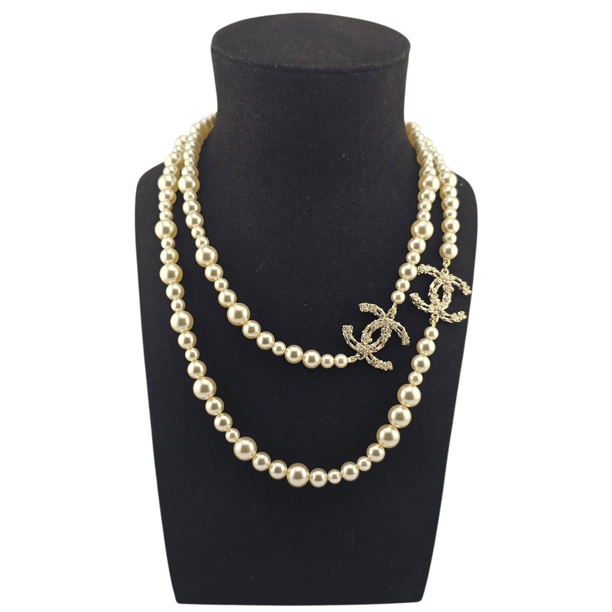 Chanel CC Faux Pearl Crystal Long Floral Necklace 2021 CHANEL