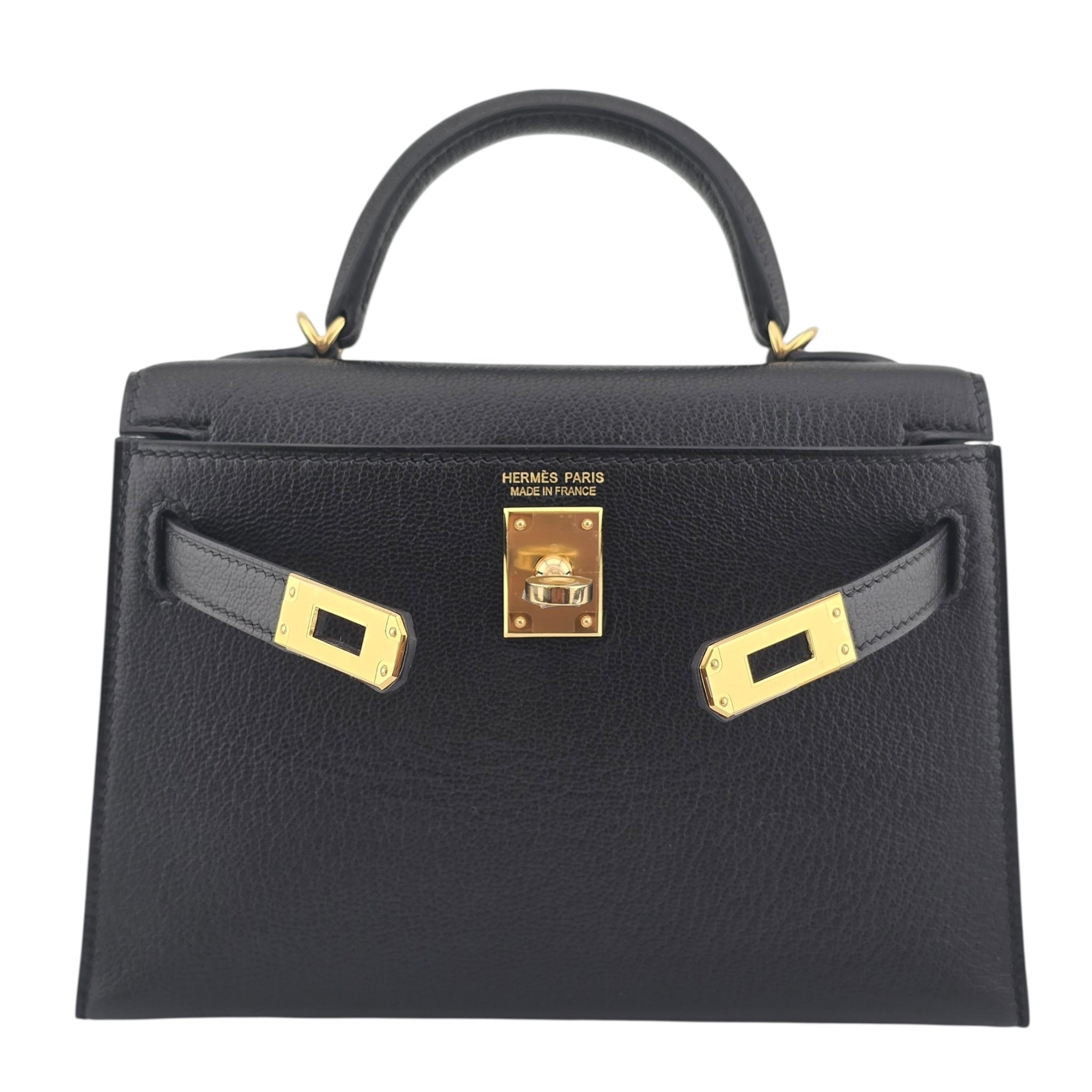 Hermes Mini Kelly II Chèvre Noir Gold Hardware HERMES