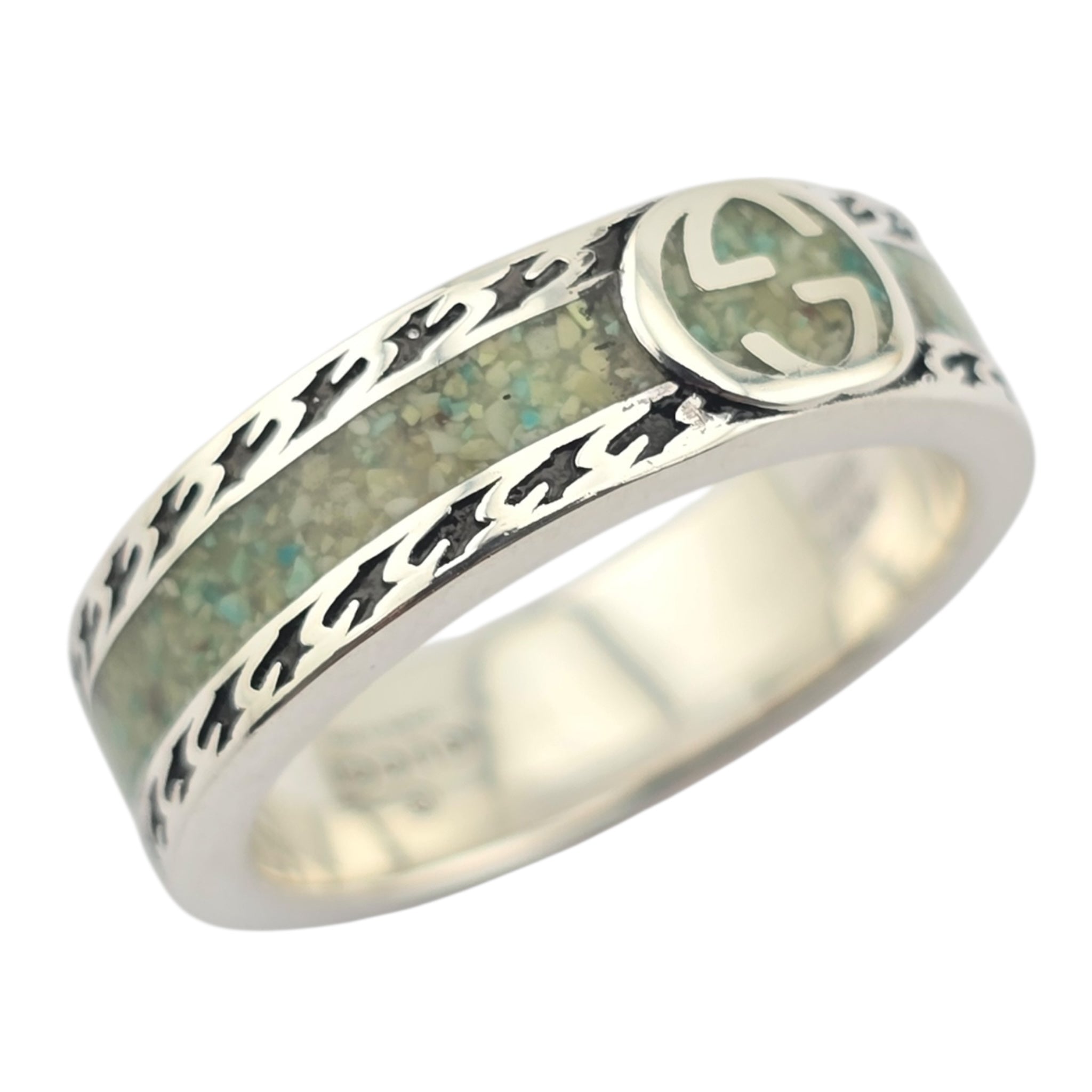 GUCCI Interlocking G Turquoise Enamel Sterling Silver Ring GUCCI