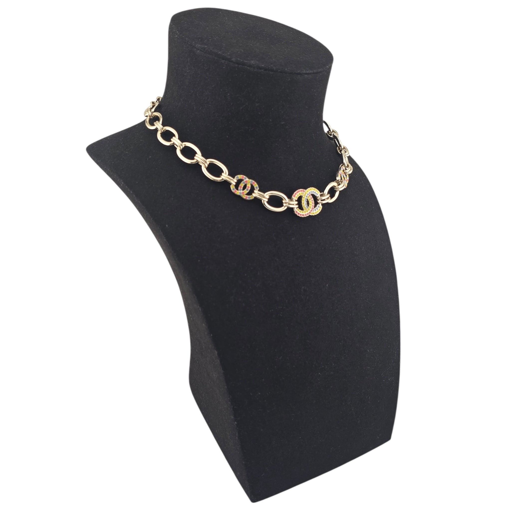 Chanel CC Multicoloured Crystal Pendant Choker Necklace 2023 CHANEL