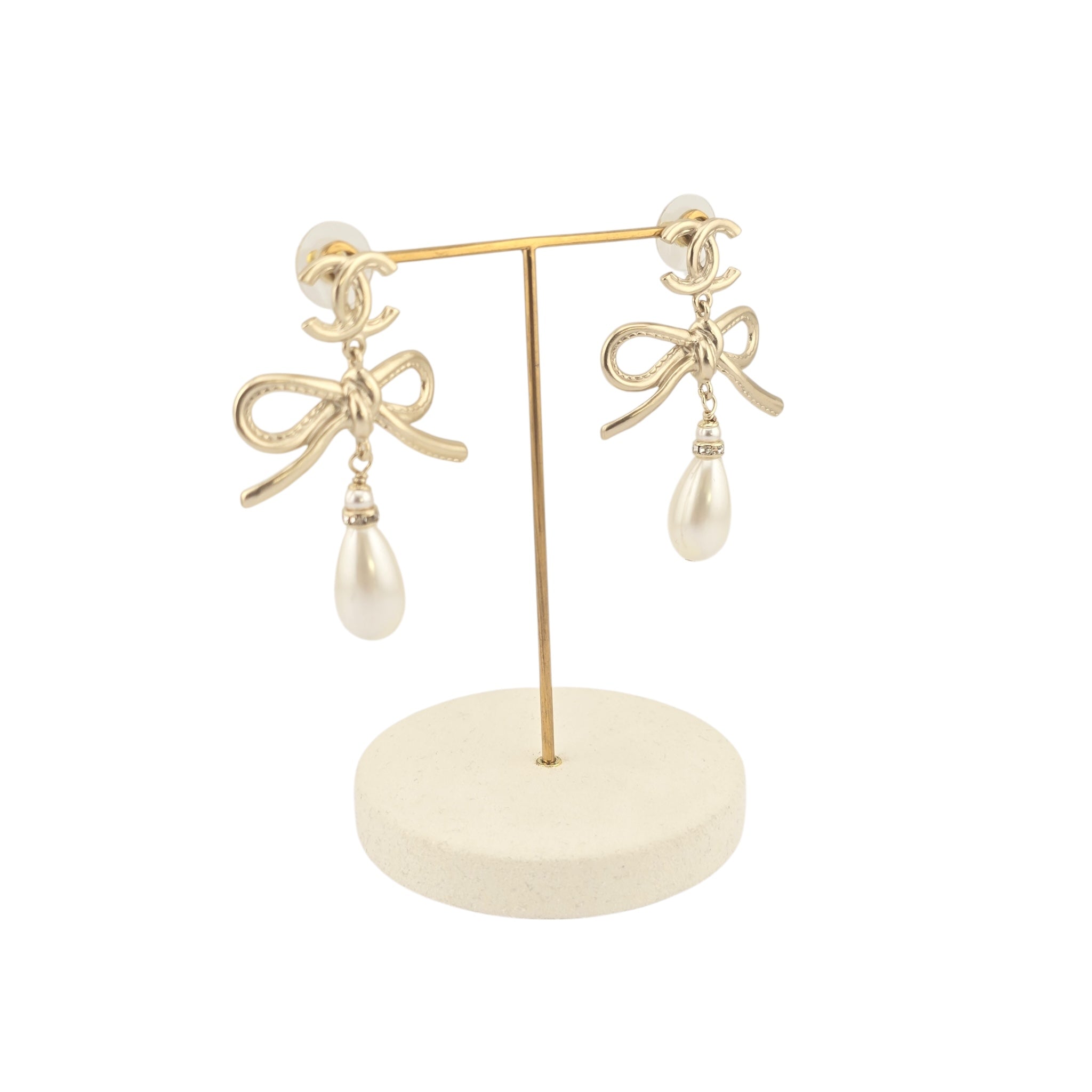 Chanel CC Bow Drop Earrings Gold 2022 CHANEL