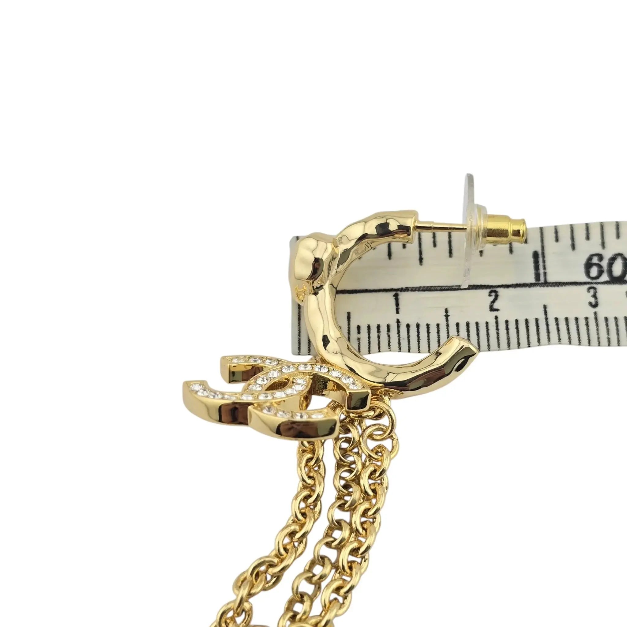 Chanel CC Chain Drop Gold Heart Hoop Earrings B23 CHANEL