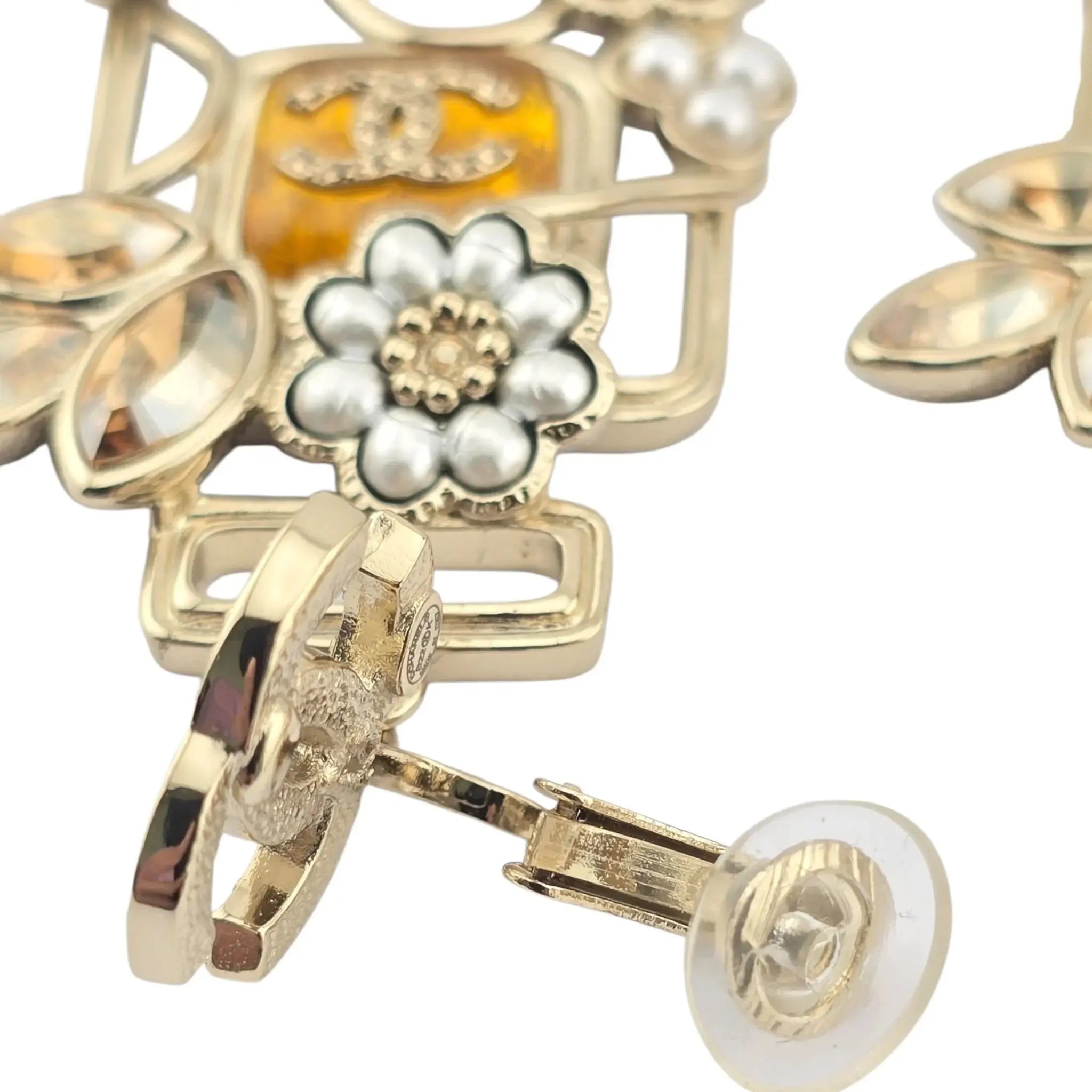 Chanel CC Floral Perfume Bottle Clip-On Earrings 2022 CHANEL
