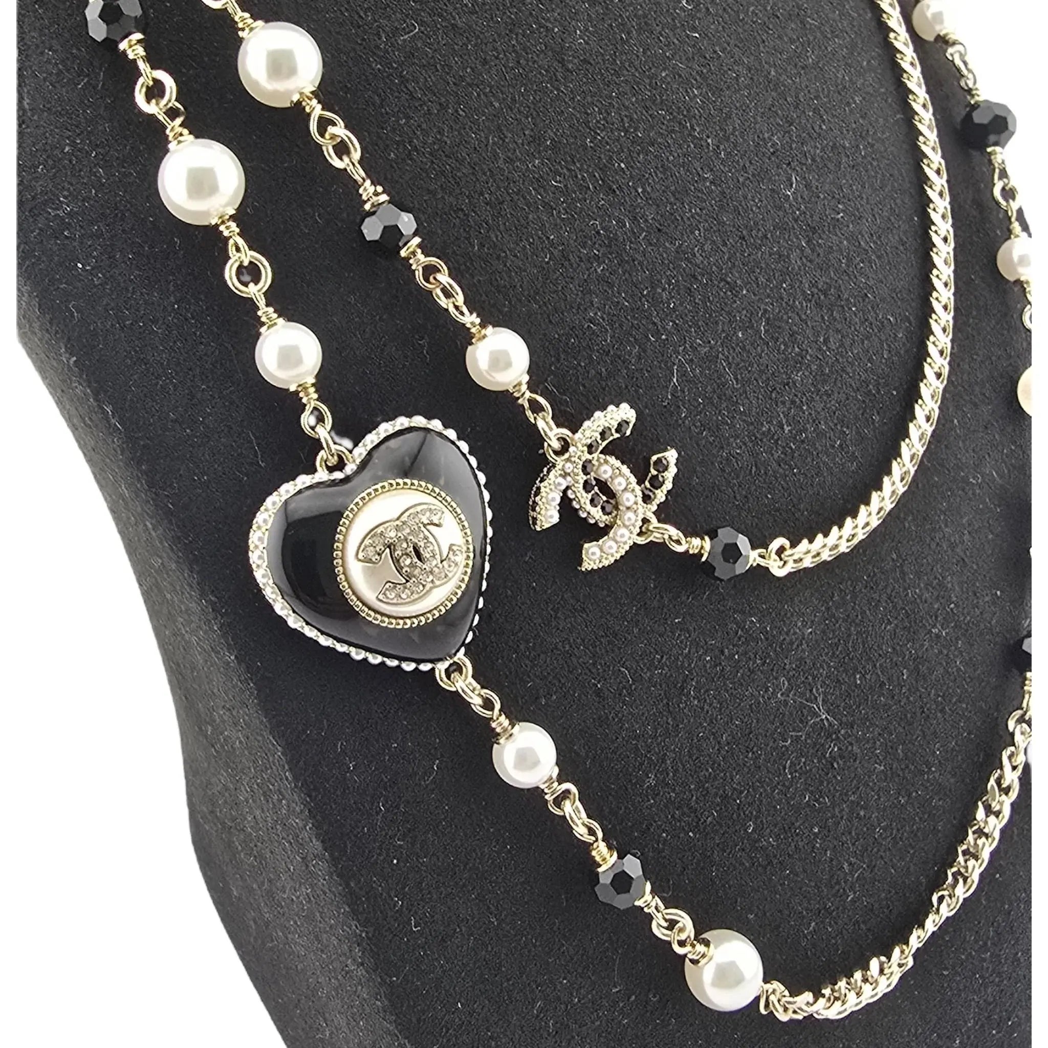 Chanel CC Black Heart Long Necklace 2022 CHANEL