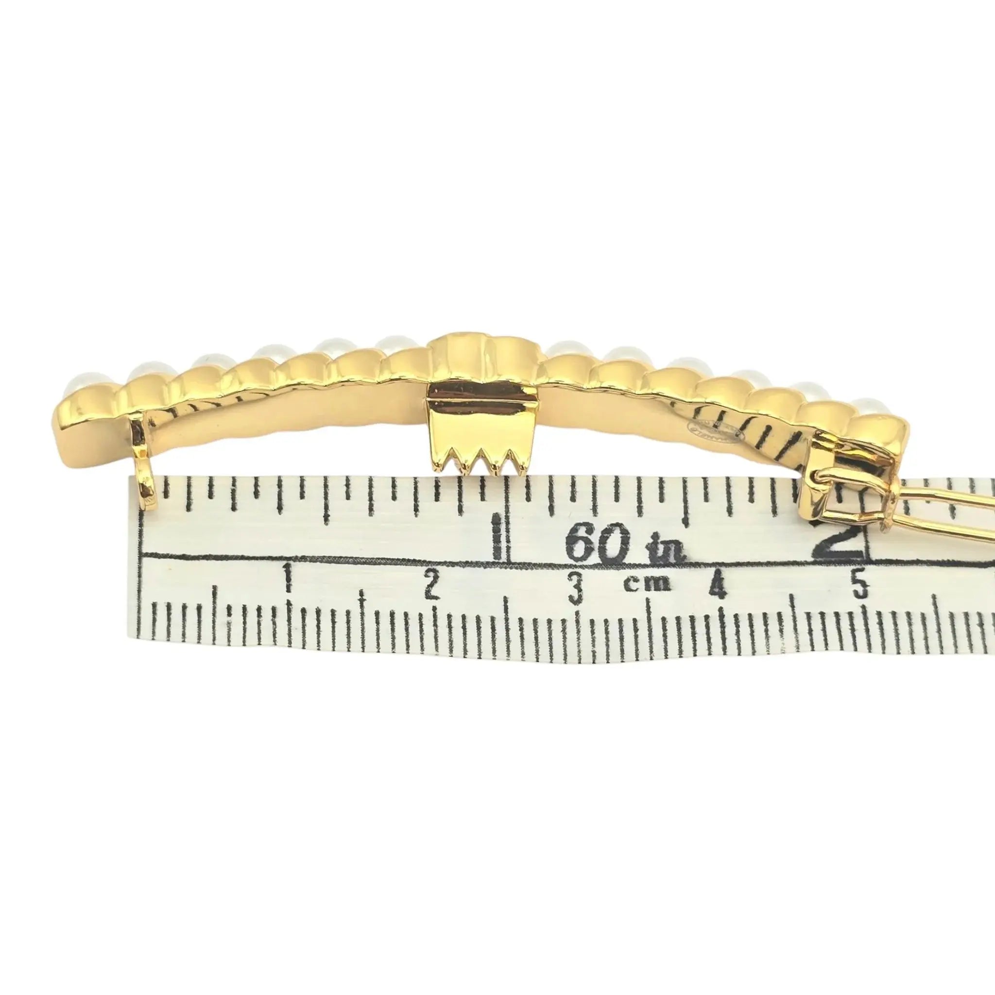 Chanel CC Faux Pearl Gold Hair Barrette Clip B23 CHANEL