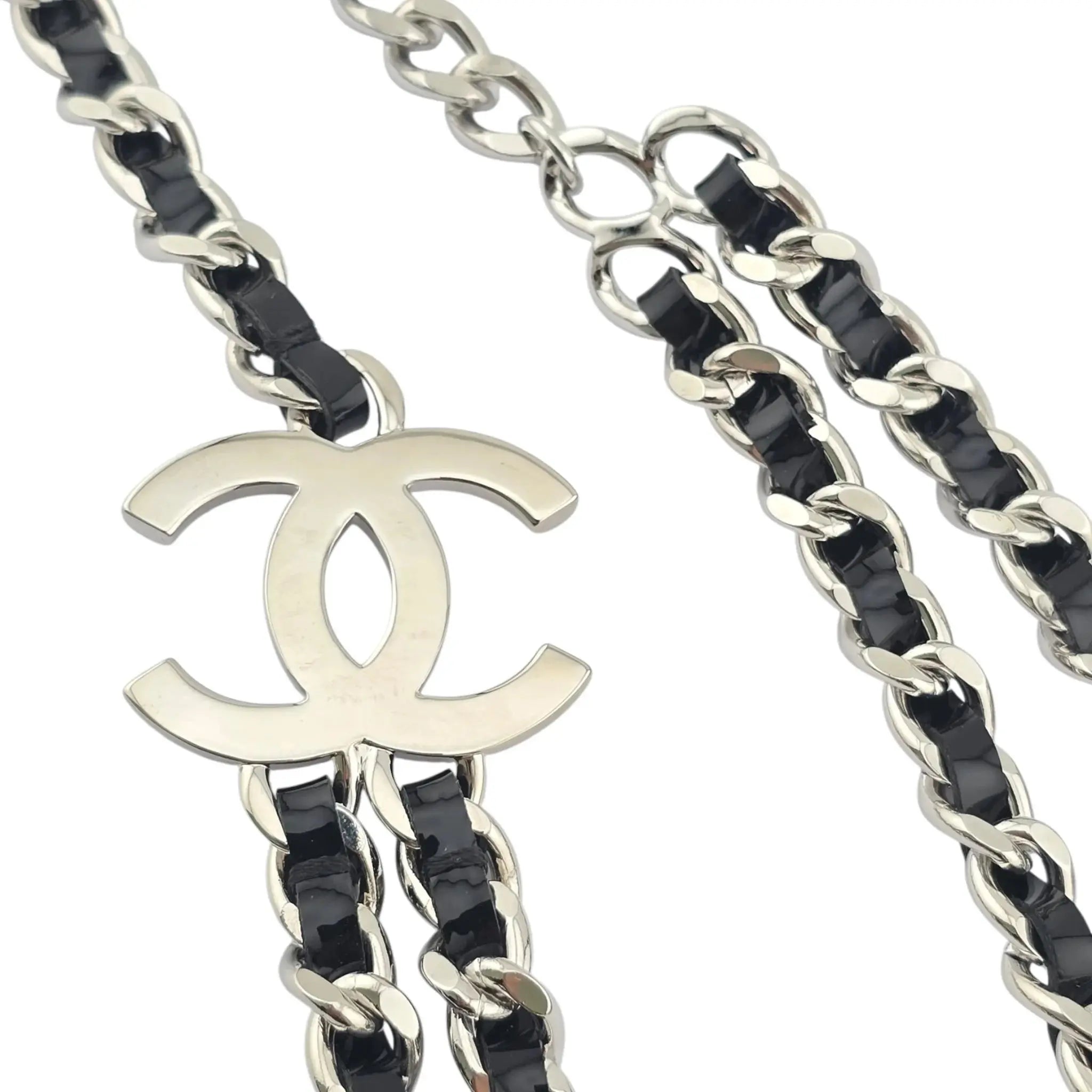 Chanel CC Black Silver Lambskin Necklace 2025 CHANEL