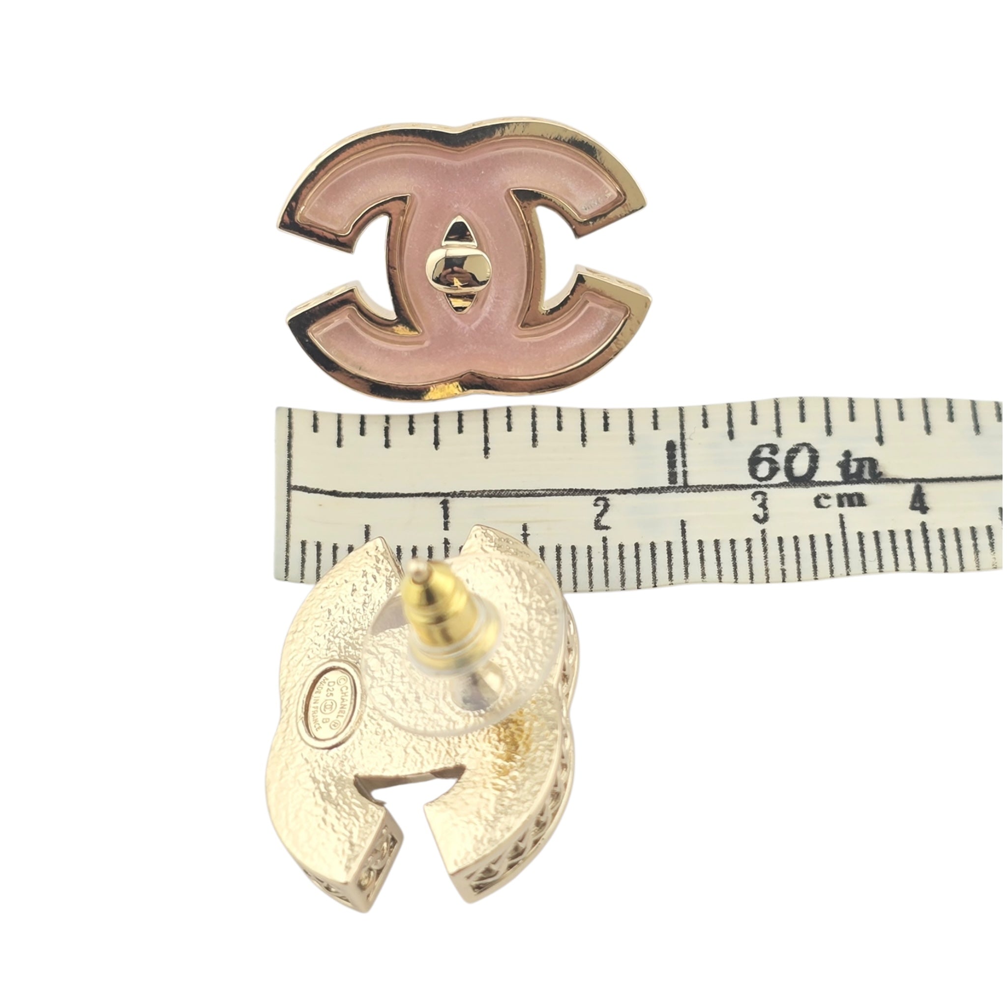 Chanel CC Gold Pink Resin Stud Earrings 2025 CHANEL