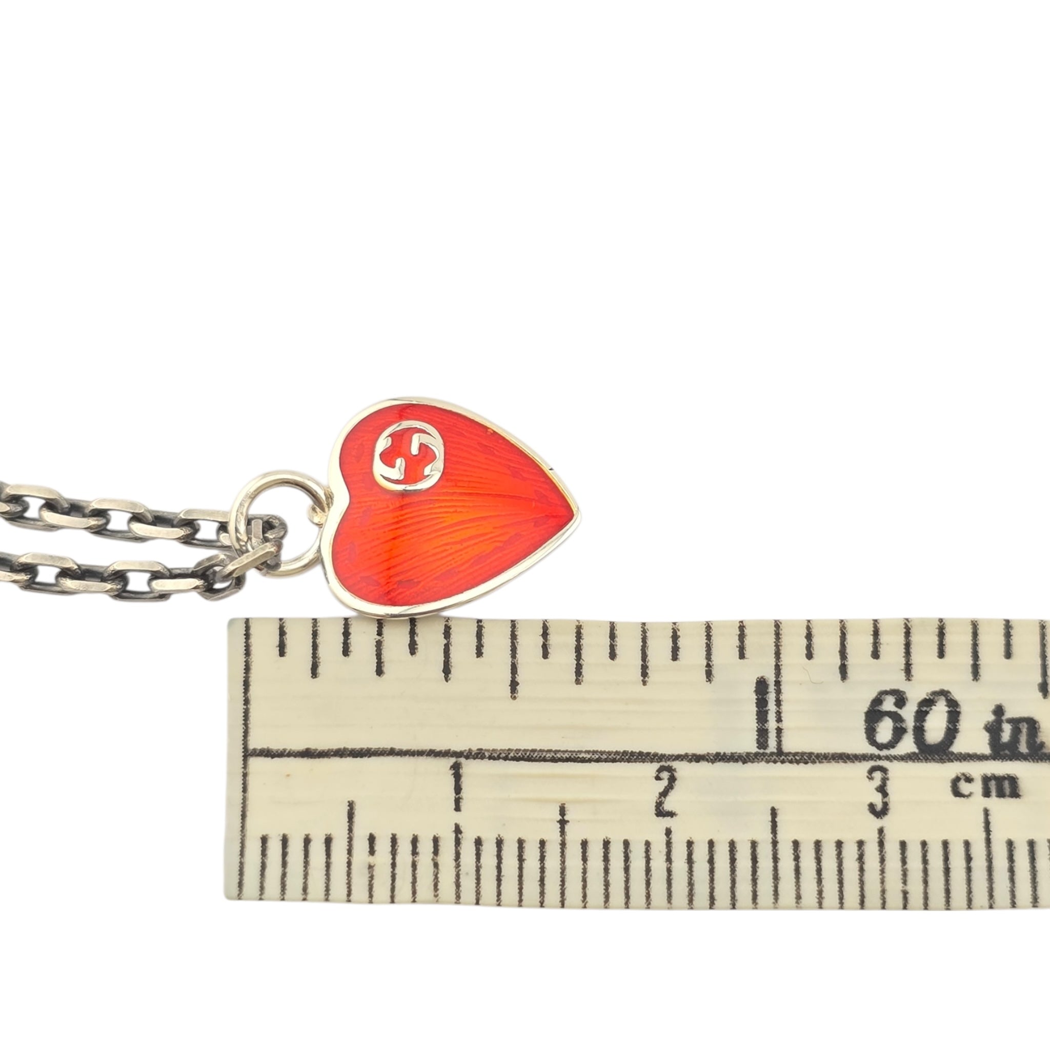 GUCCI Interlocking G Red Heart Silver Necklace GUCCI
