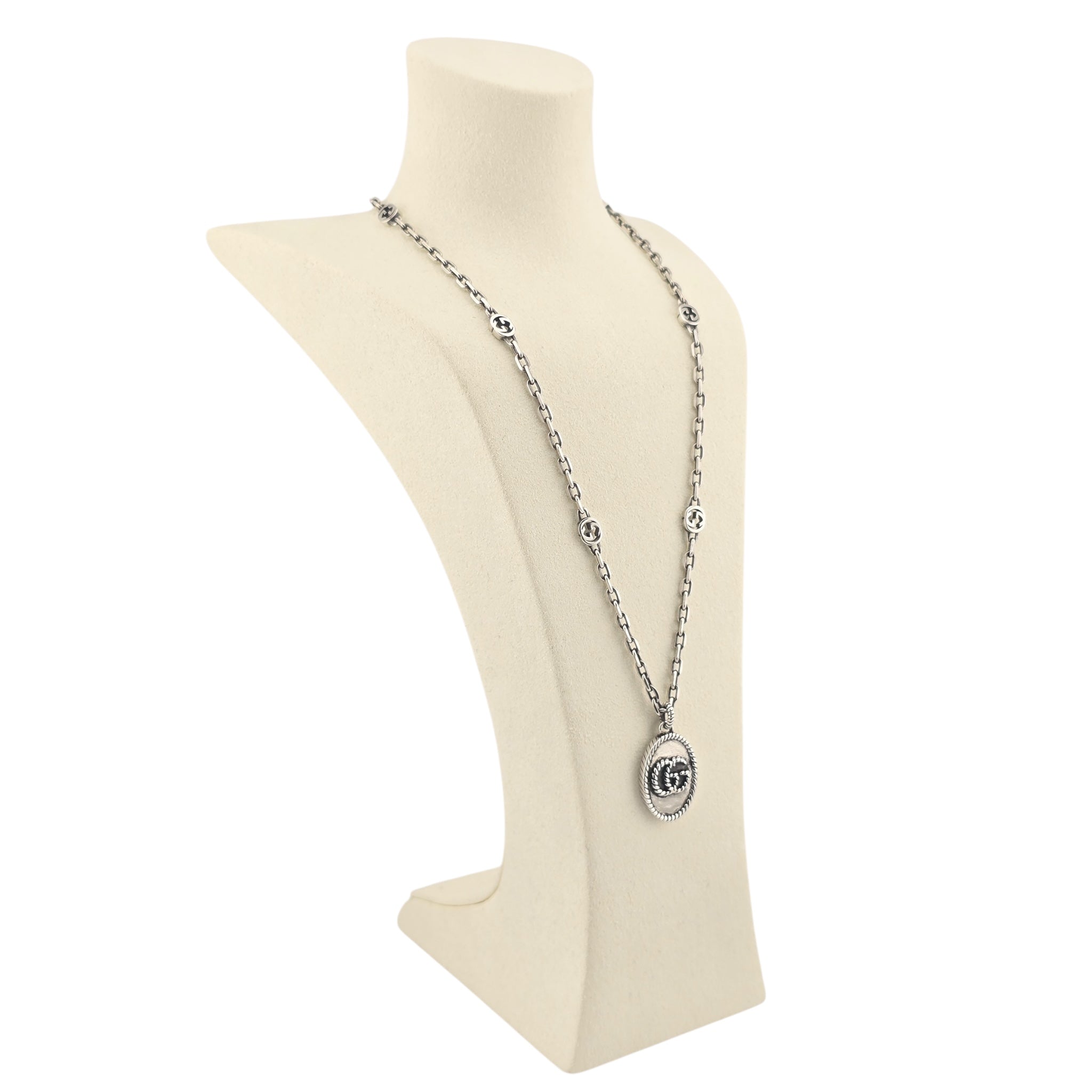 GUCCI GG Interlocking Pendant Silver Necklace GUCCI