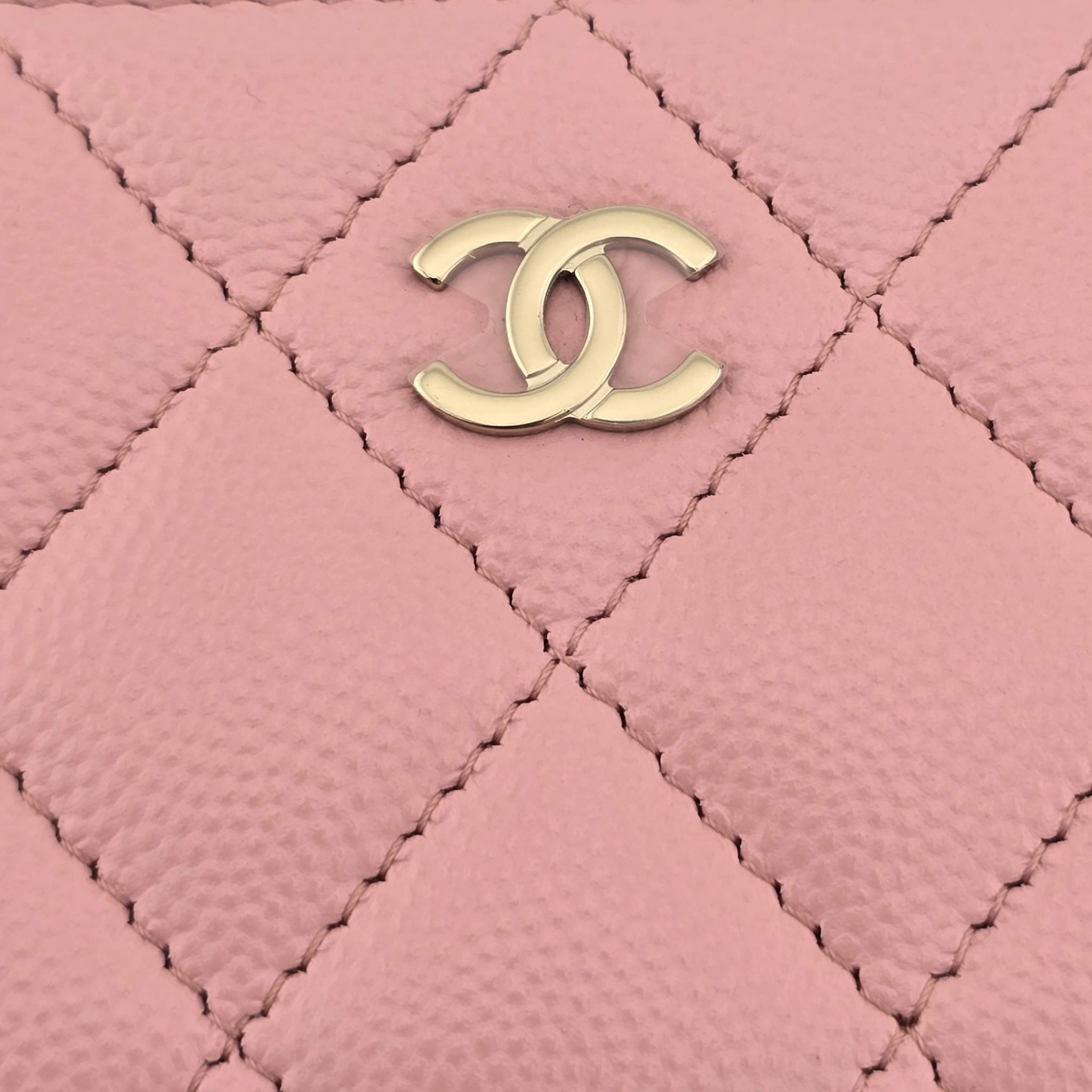 Chanel CC Caviar Classic Zip Coin Purse Card Holder Pink Gold CHANEL