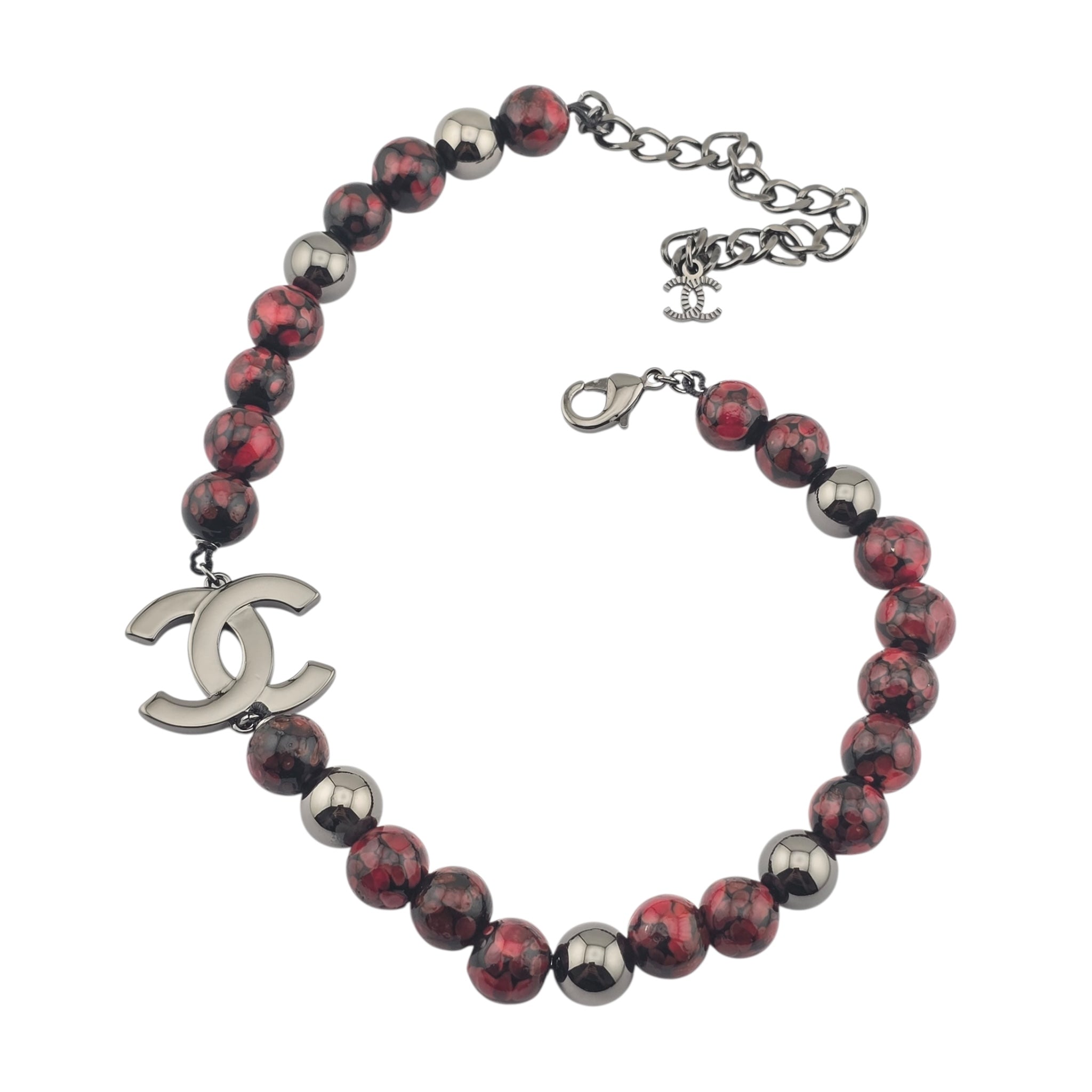 Chanel CC Pendant Red Bead RutheniumNecklace 2025