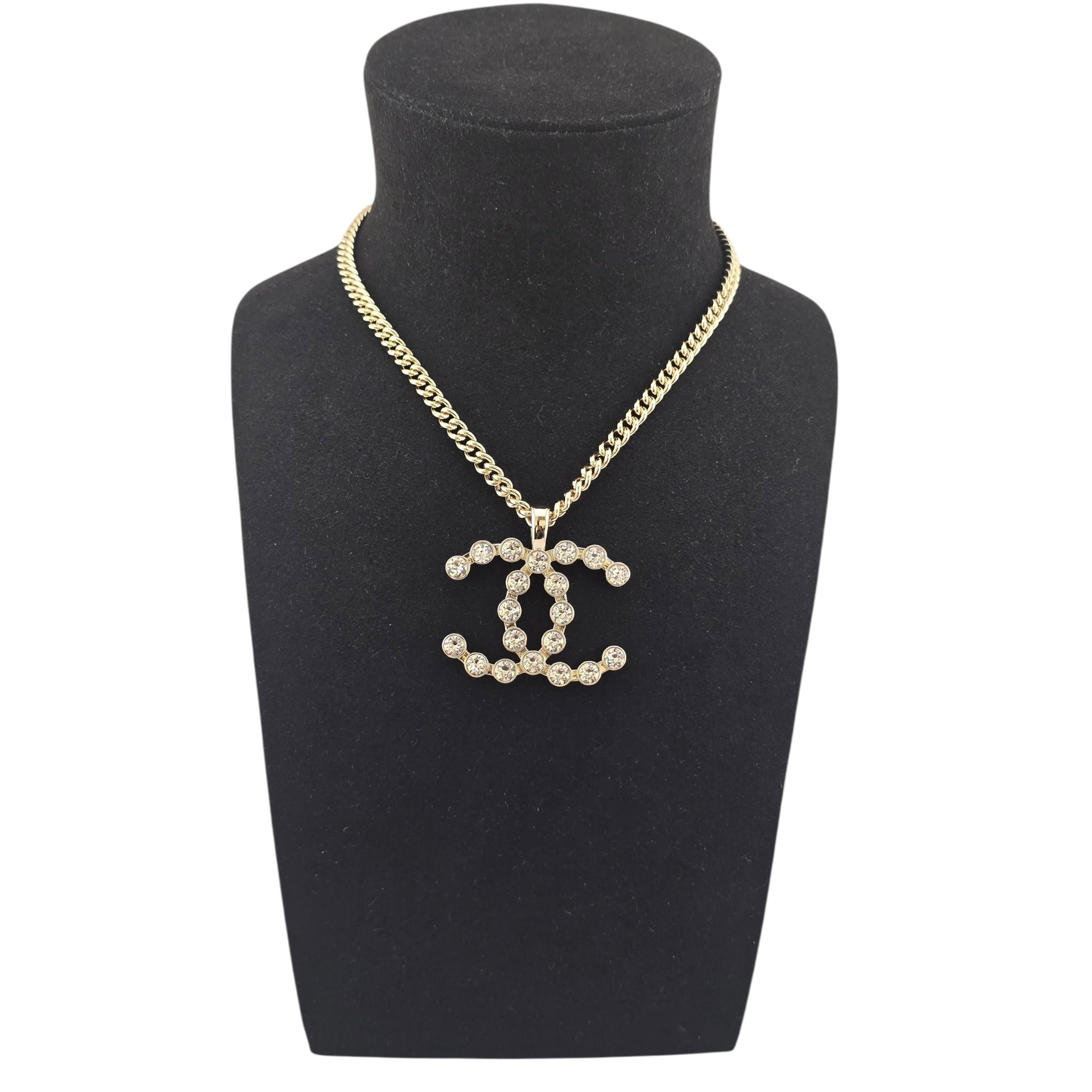 Chanel CC Crystal Pendant Gold Necklace 2023