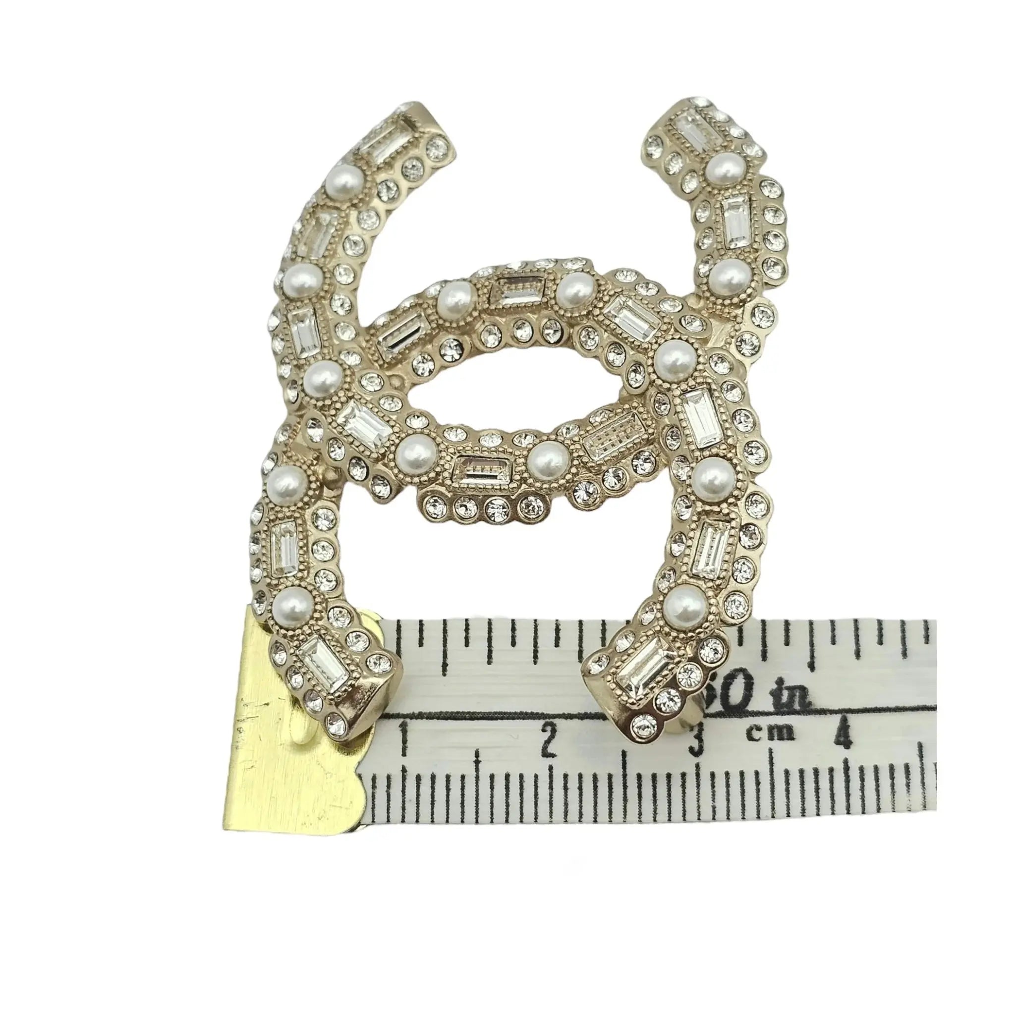 Chanel CC Crystal Pearl Brooch 22K CHANEL