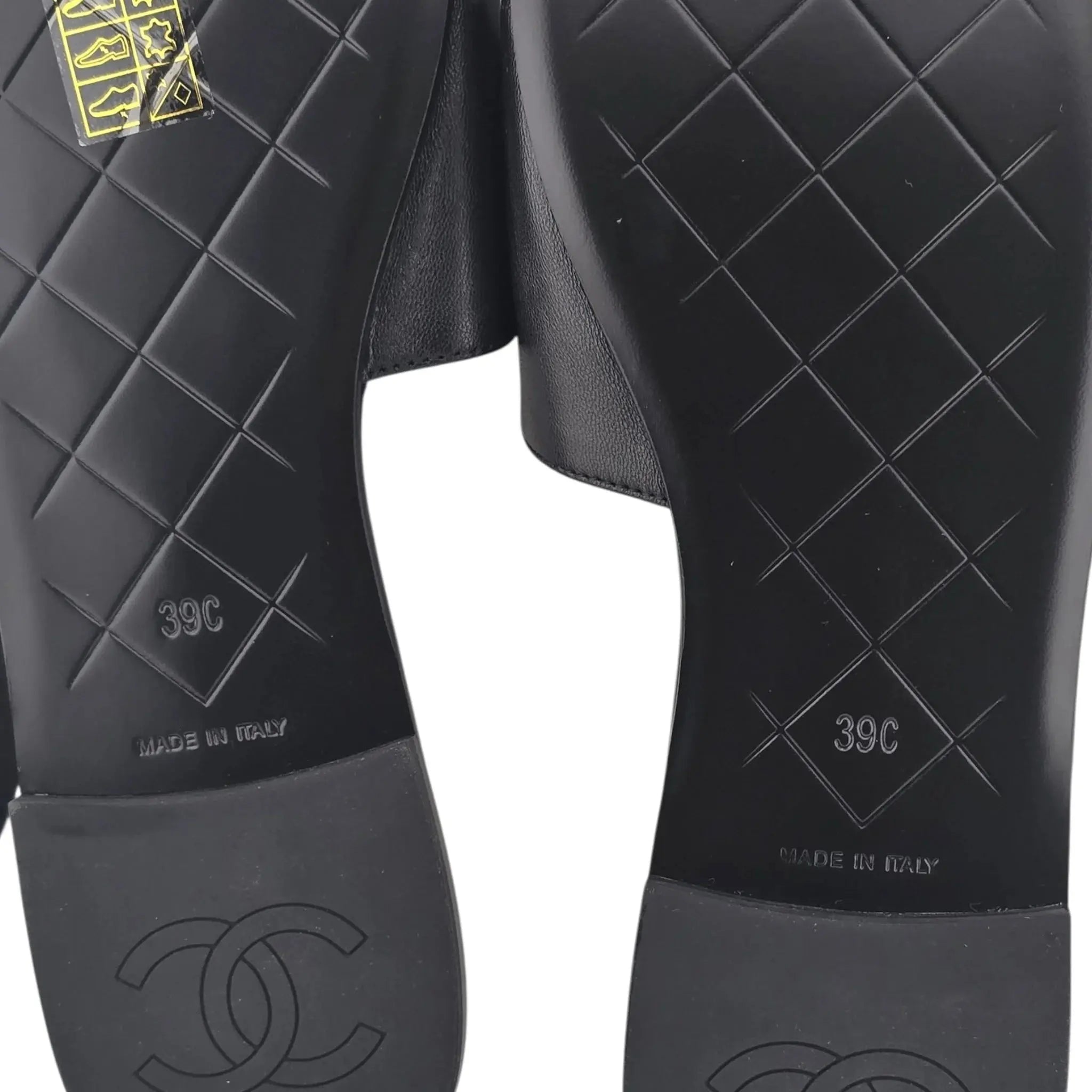 Chanel CC Lambskin Quilted Turnlock Black Gold Sandals 39 CHANEL